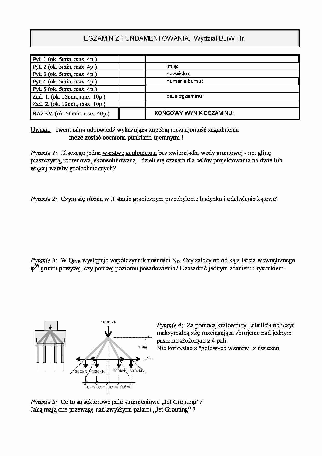 Fundamentowanie egzamin pytania - strona 1