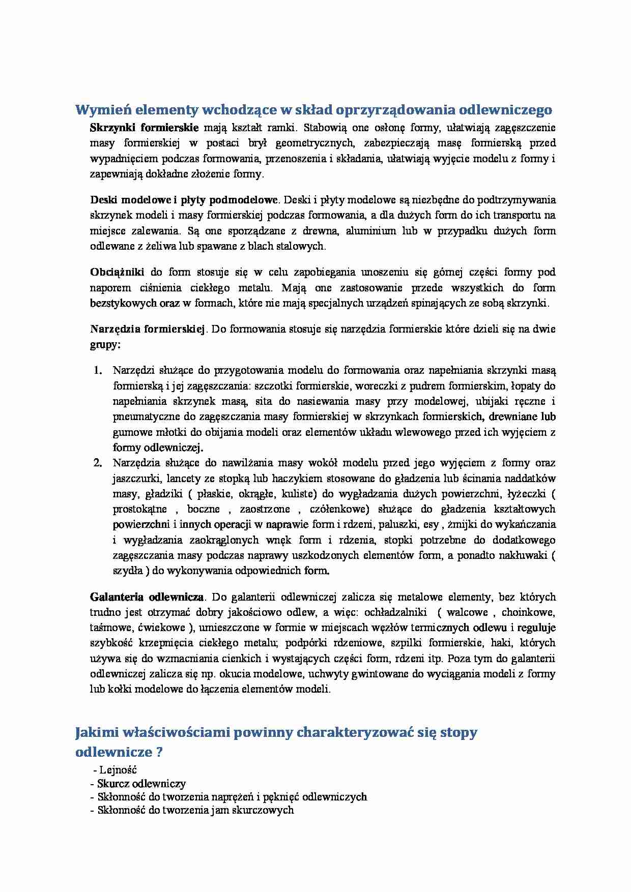 elementy wchodzące w skład oprzyrz adowania odlewniczego - omówienie - strona 1