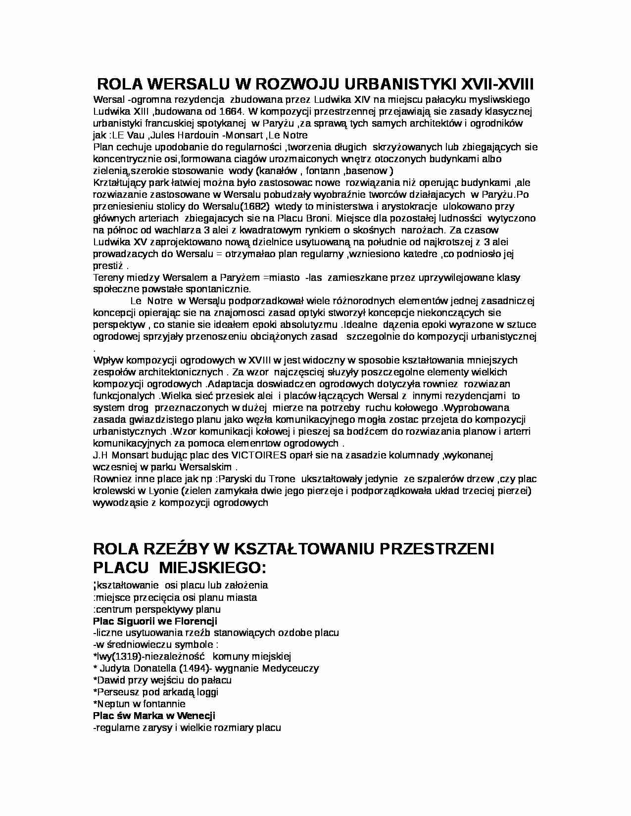rola wersalu w rozwoju urbanistyki - omówienie - strona 1