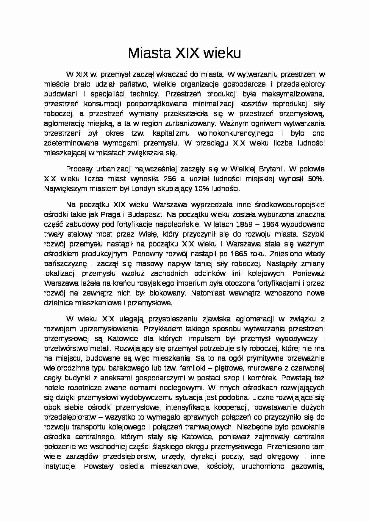 Miasta XIX w - omówienie - strona 1