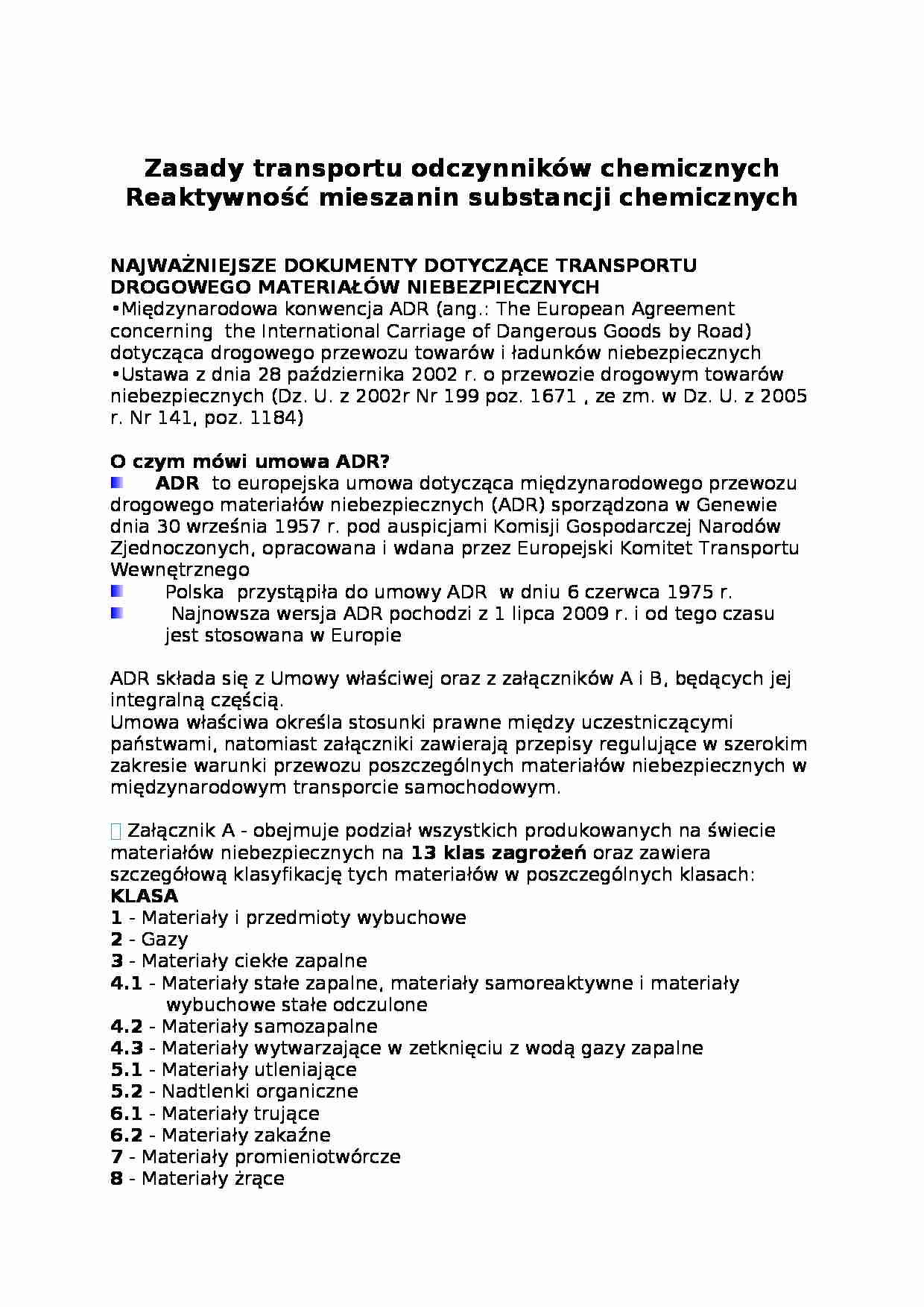 Zasady transportu odczynników chemicznych - omówienie - strona 1