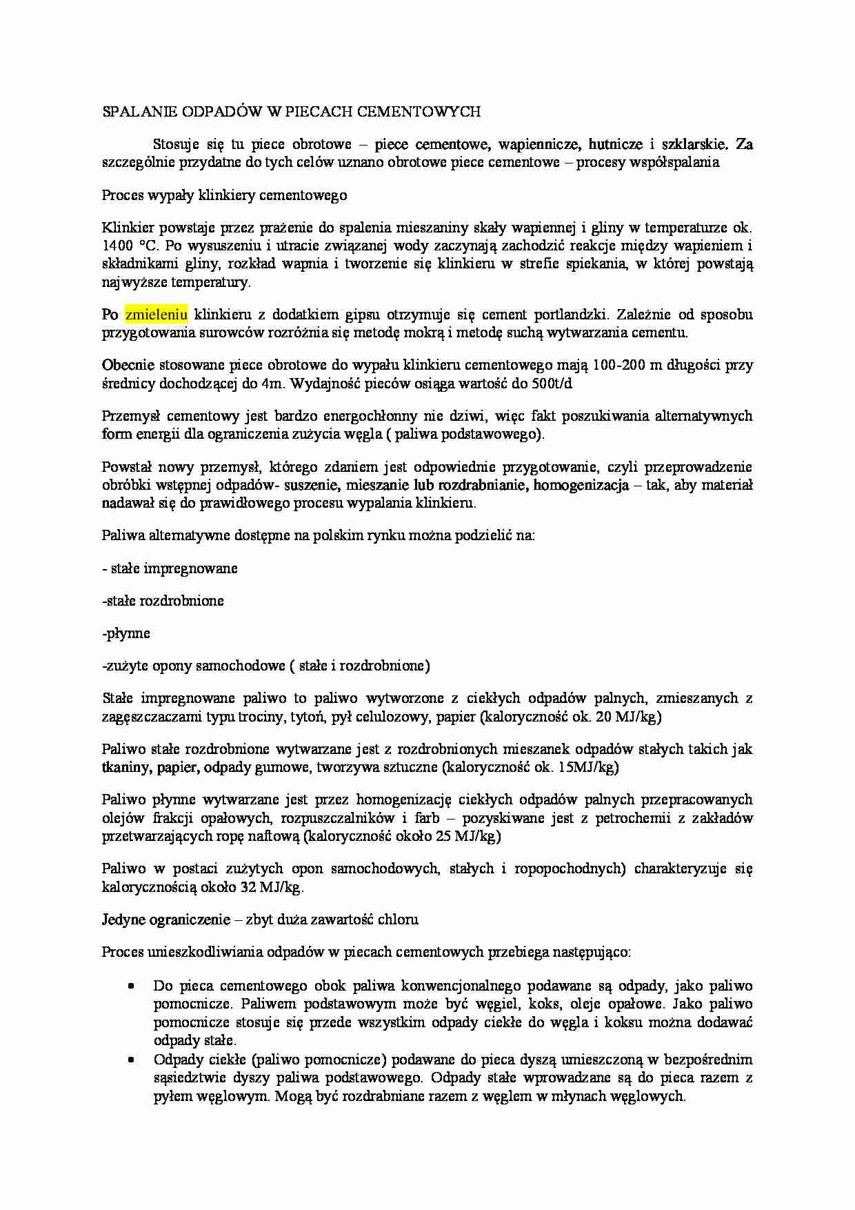 Spalanie odpadów w piecach cementowych - omówienie - strona 1