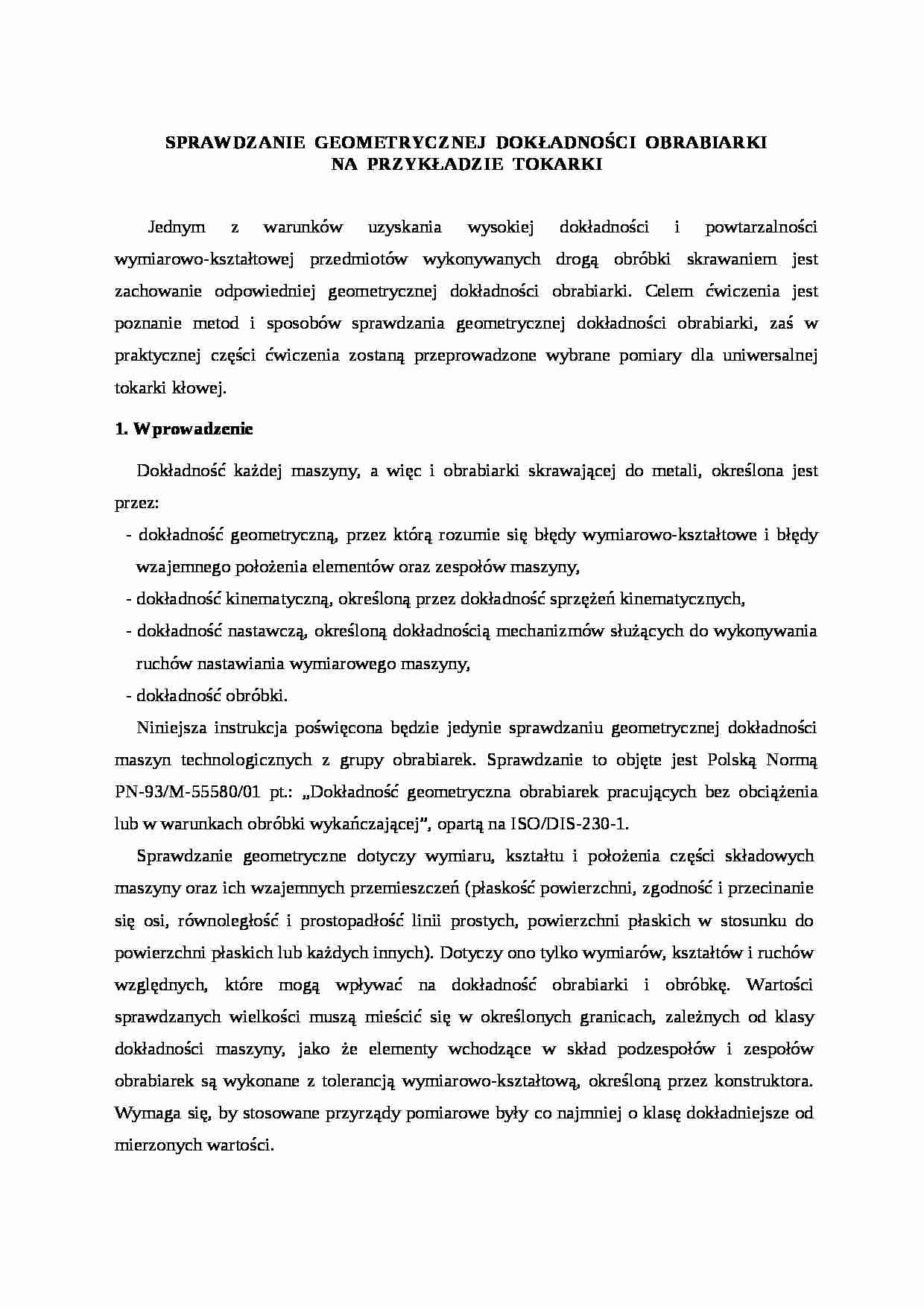 sprawdzanie geometrycznej dokładności obrabiarki - omówienie - strona 1