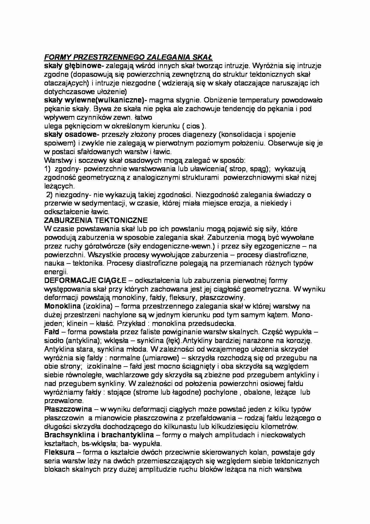 Formy przestrzennego zalegania skał - omówienie - strona 1