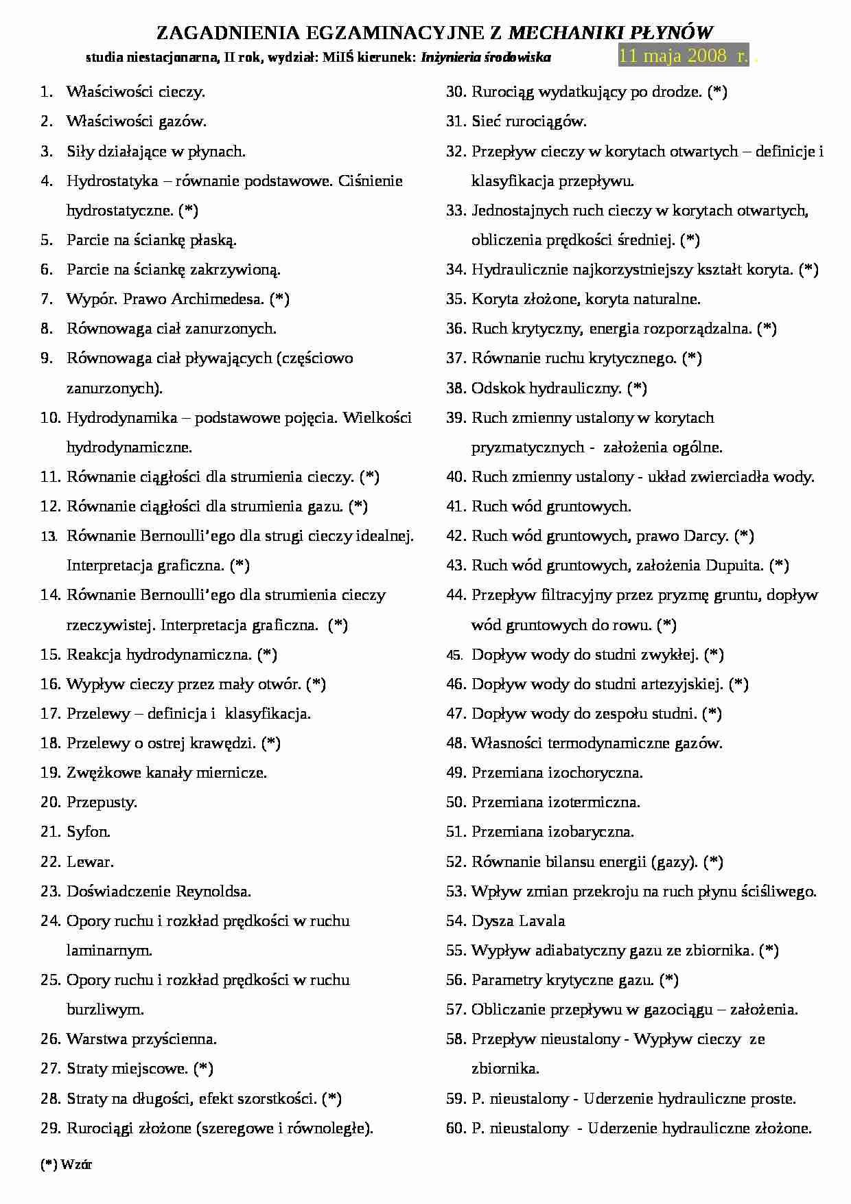 Hydraulika i hydrologia - zagadnienia egzamin - strona 1