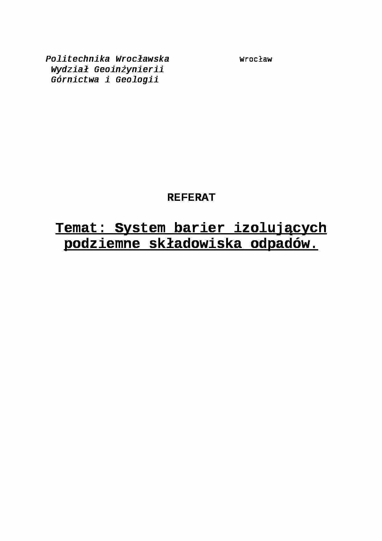 System barier izolujących podziemne składowiska odpadów - omówienie - strona 1