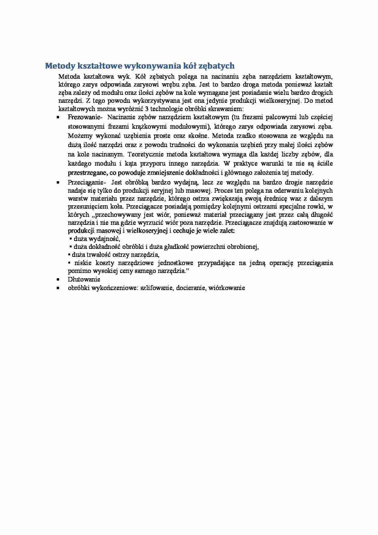 Metody kształtowe wykonywania kół zębatych  - omówienie - strona 1