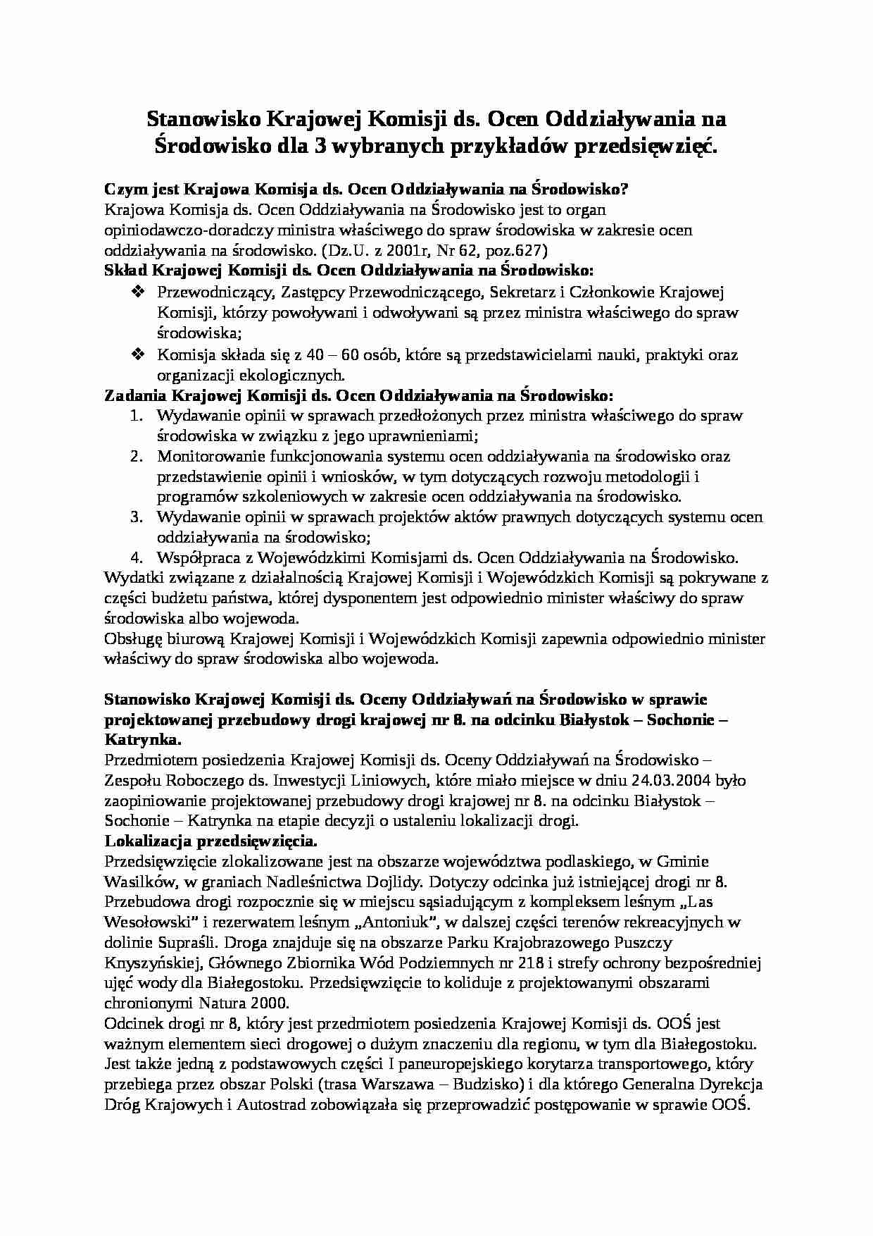 Stanowisko Krajowej Komisji - omówienie - strona 1