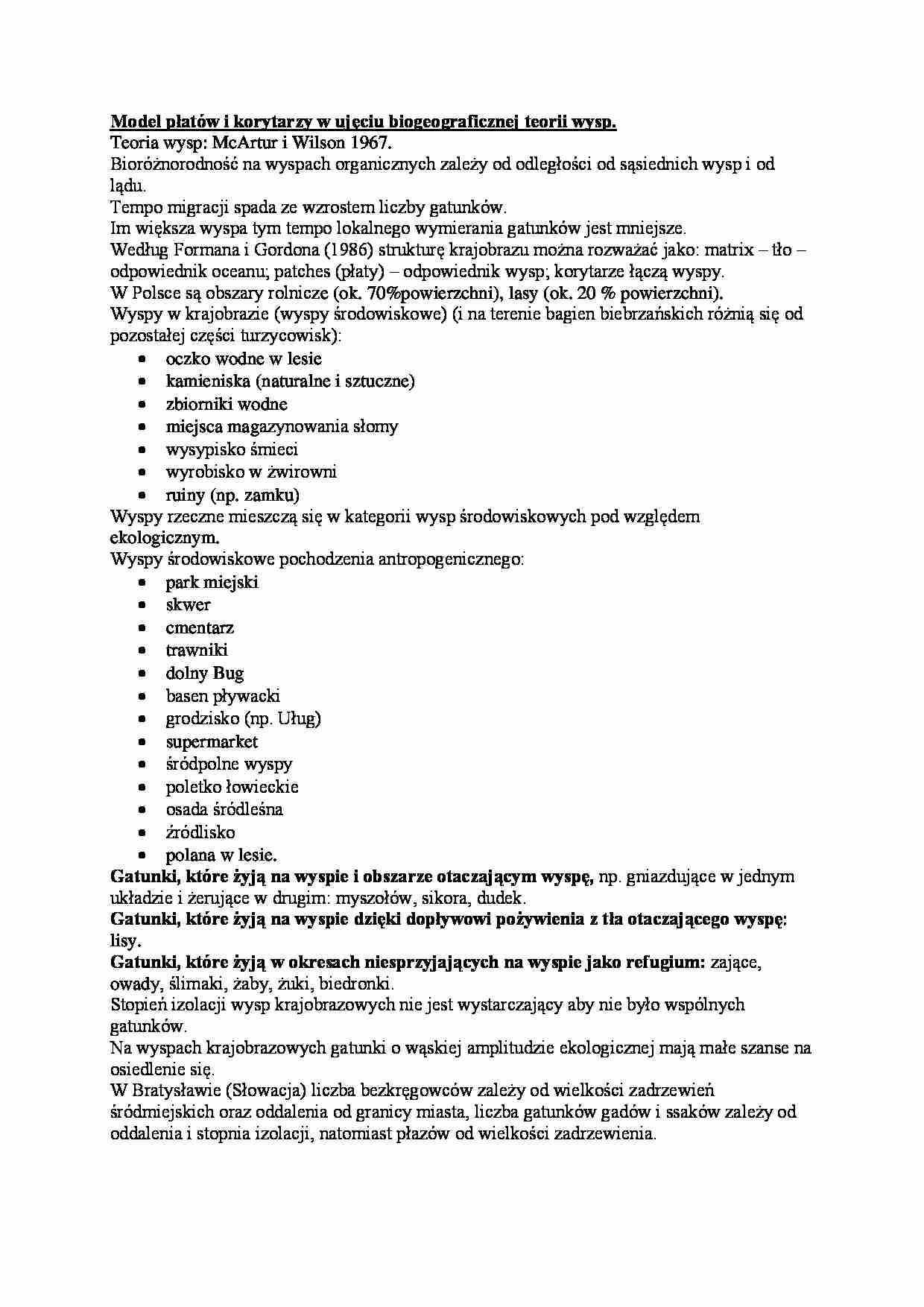 Model płatów i korytarzy w ujęciu biogeograficznej teorii wysp - omówienie - strona 1