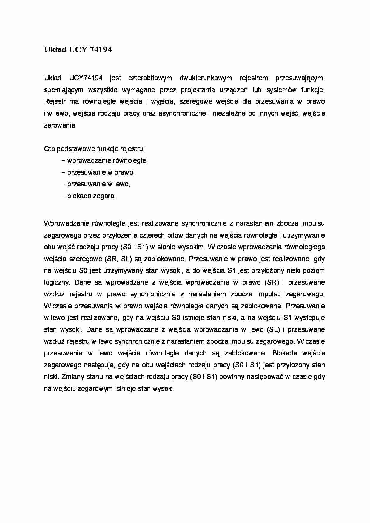  Układ UCY 74194 - omówienie - strona 1
