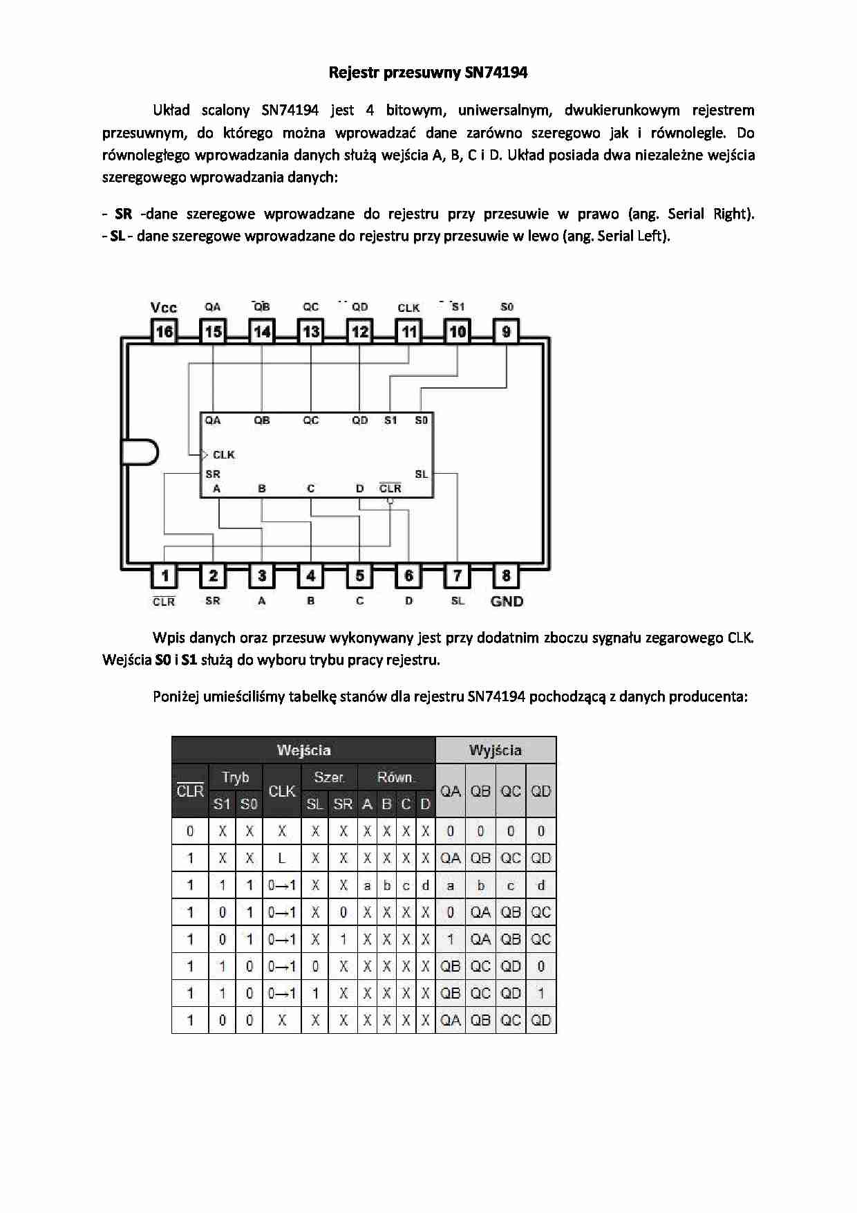 rejestr przesuwny SN74194 - omówienie - strona 1