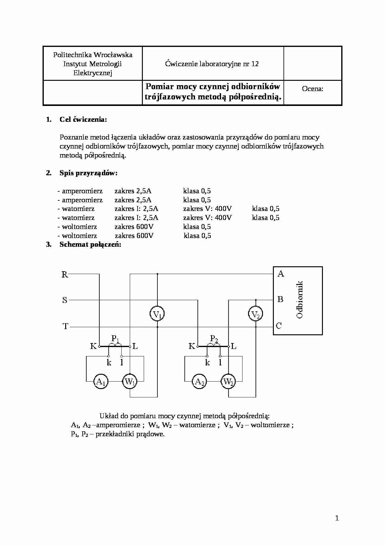 pomiar mocy czynnej odbiorników trójfazowych - omówienie - strona 1