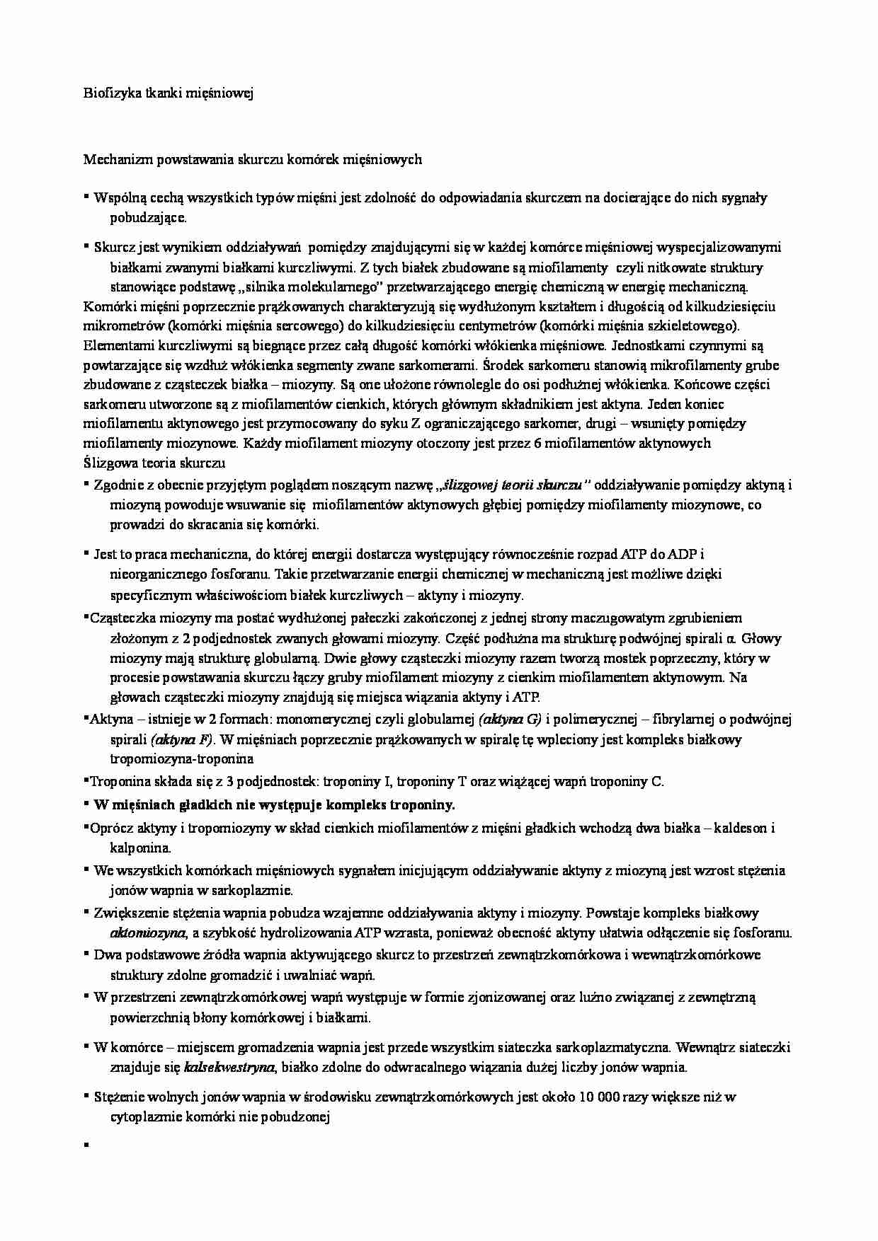 biofizyka tkanki mięśniowej - omówienie - strona 1