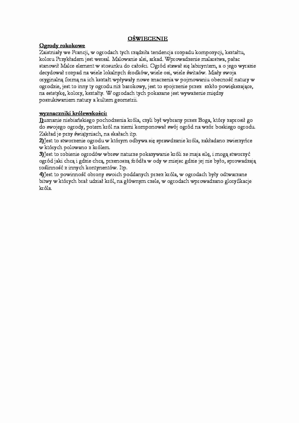 Oświecenie - omówienie - Ogrody rokokowe - strona 1