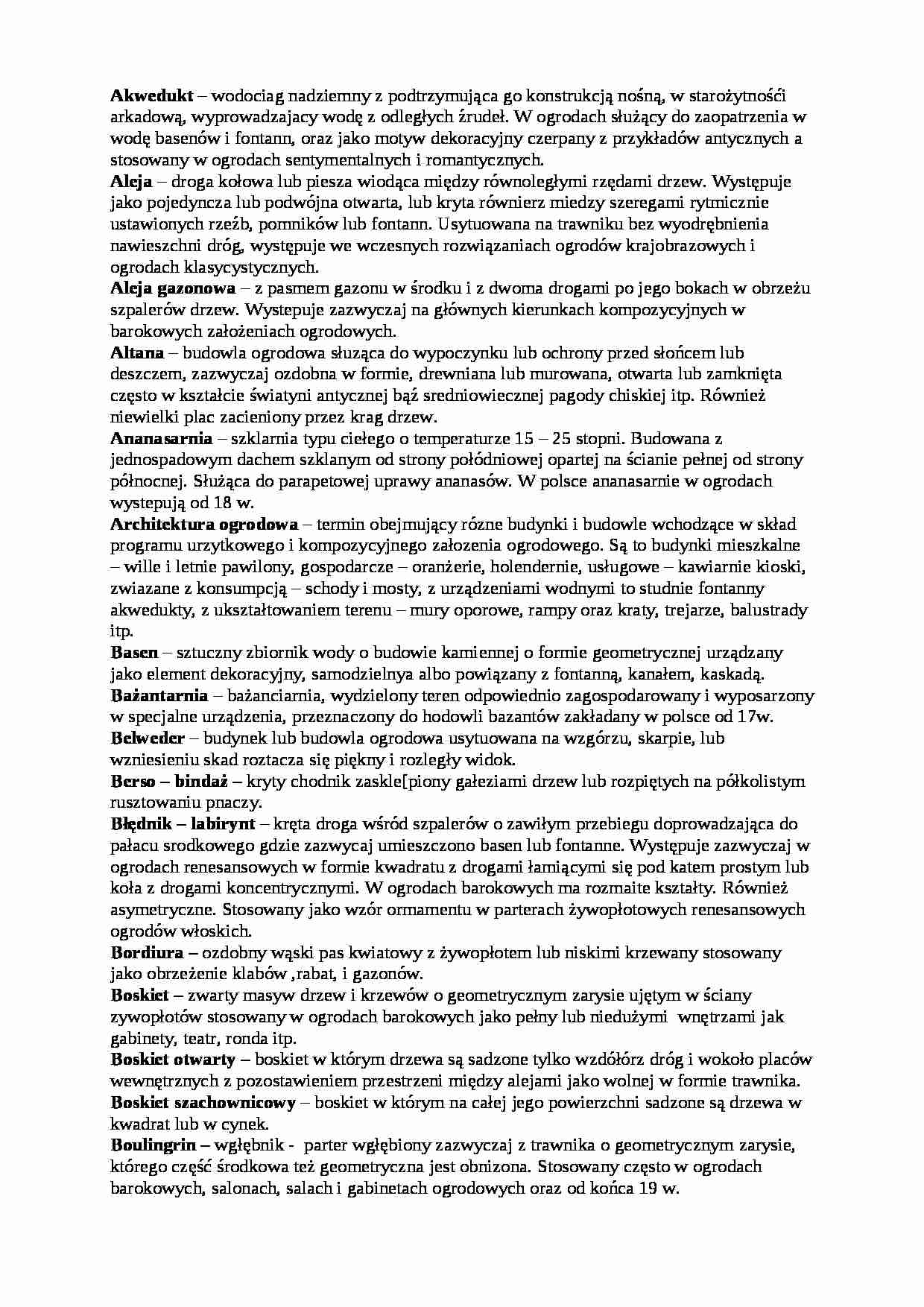 historia założeń ogrodowych - słownik terminów - strona 1