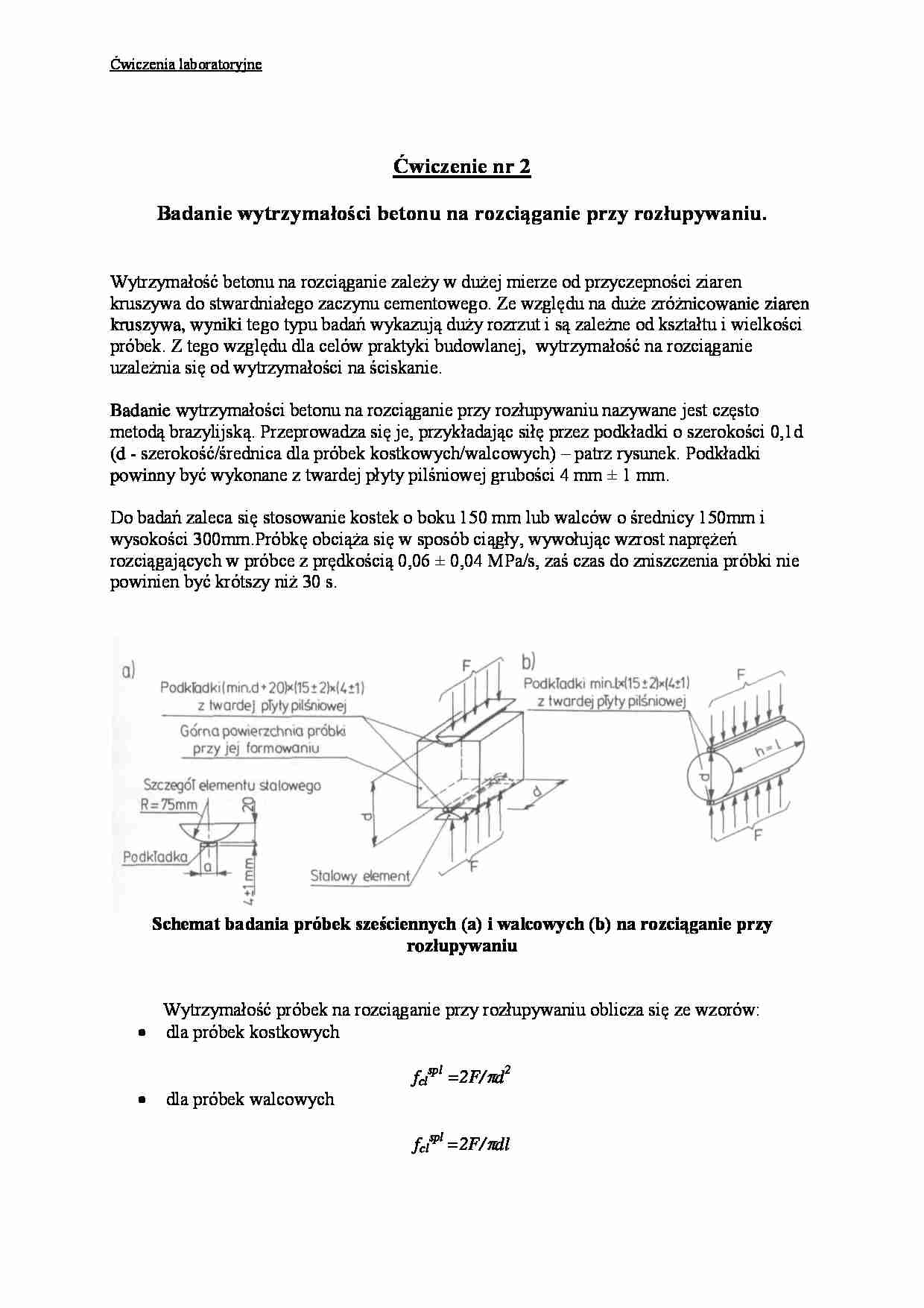 Badanie wytrzymałości betonu na rozciąganie przy rozłupywaniu - strona 1