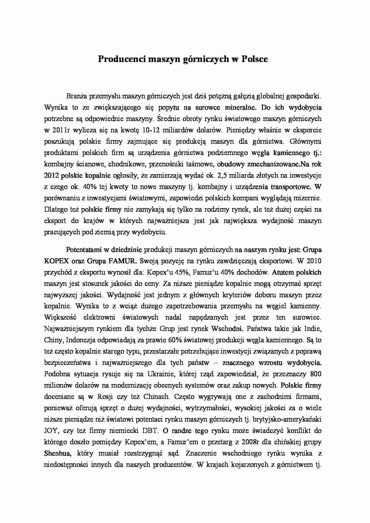 Producenci maszyn górniczych - omówienie - strona 1