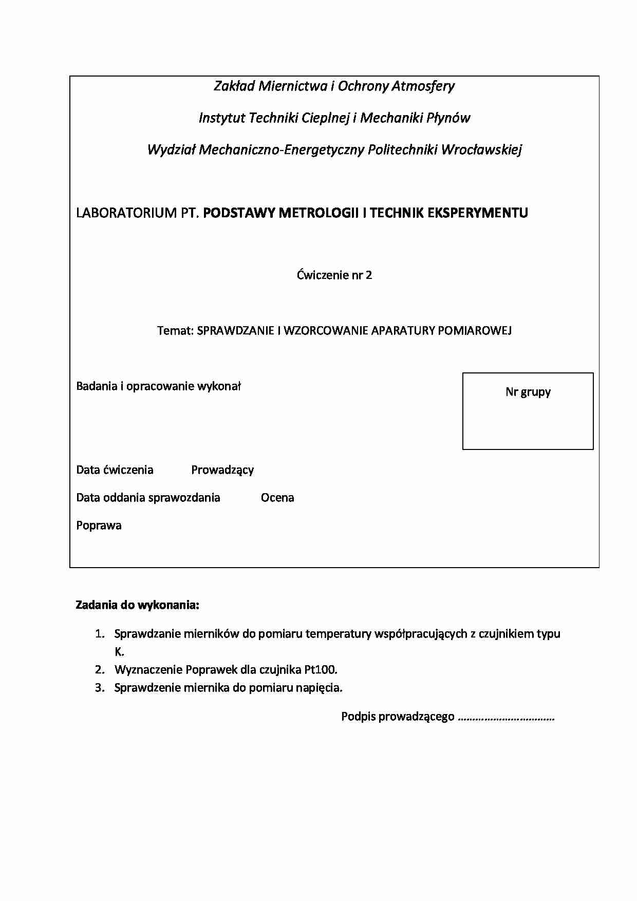 sprawdzanie i wzorcowanie aparatury pomiarowej - omówienie - strona 1