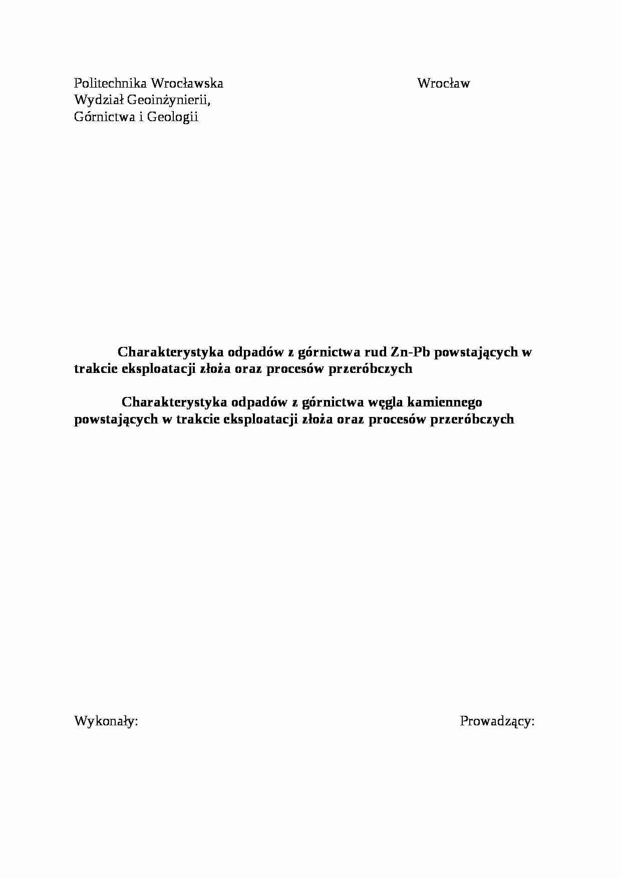 Charakterystyka odpadów z górnictwa  - omówienie - strona 1