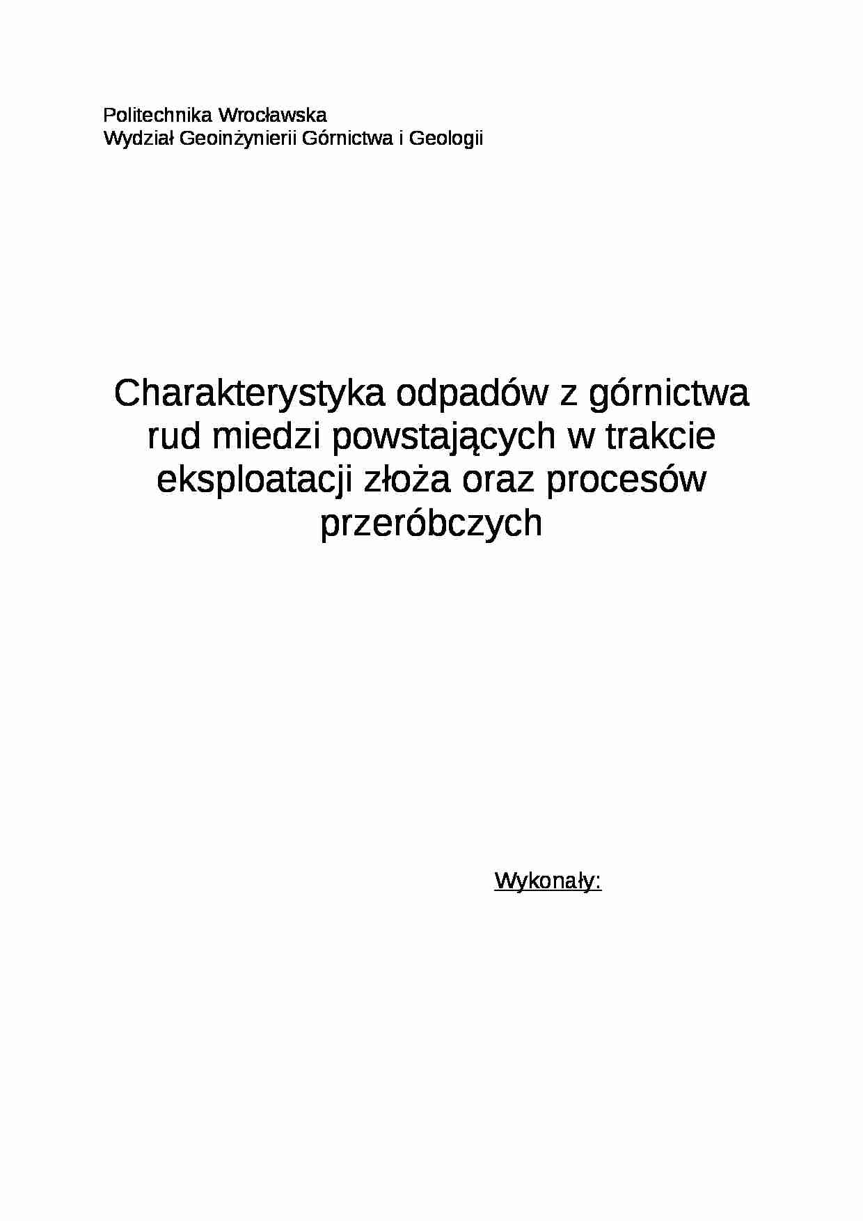 Odpady z eksploatacji i przeróbki rud miedzi - charakterystyka - strona 1