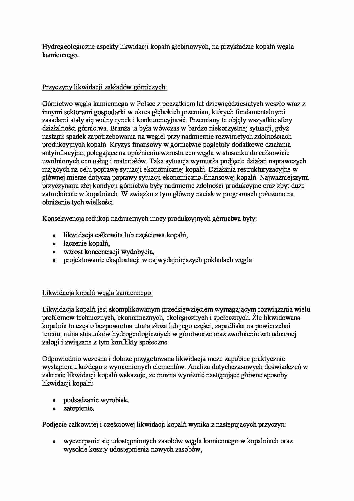 Hydrogeologiczne aspekty likwidacji kopalń węgla kamiennego - omówienie - strona 1