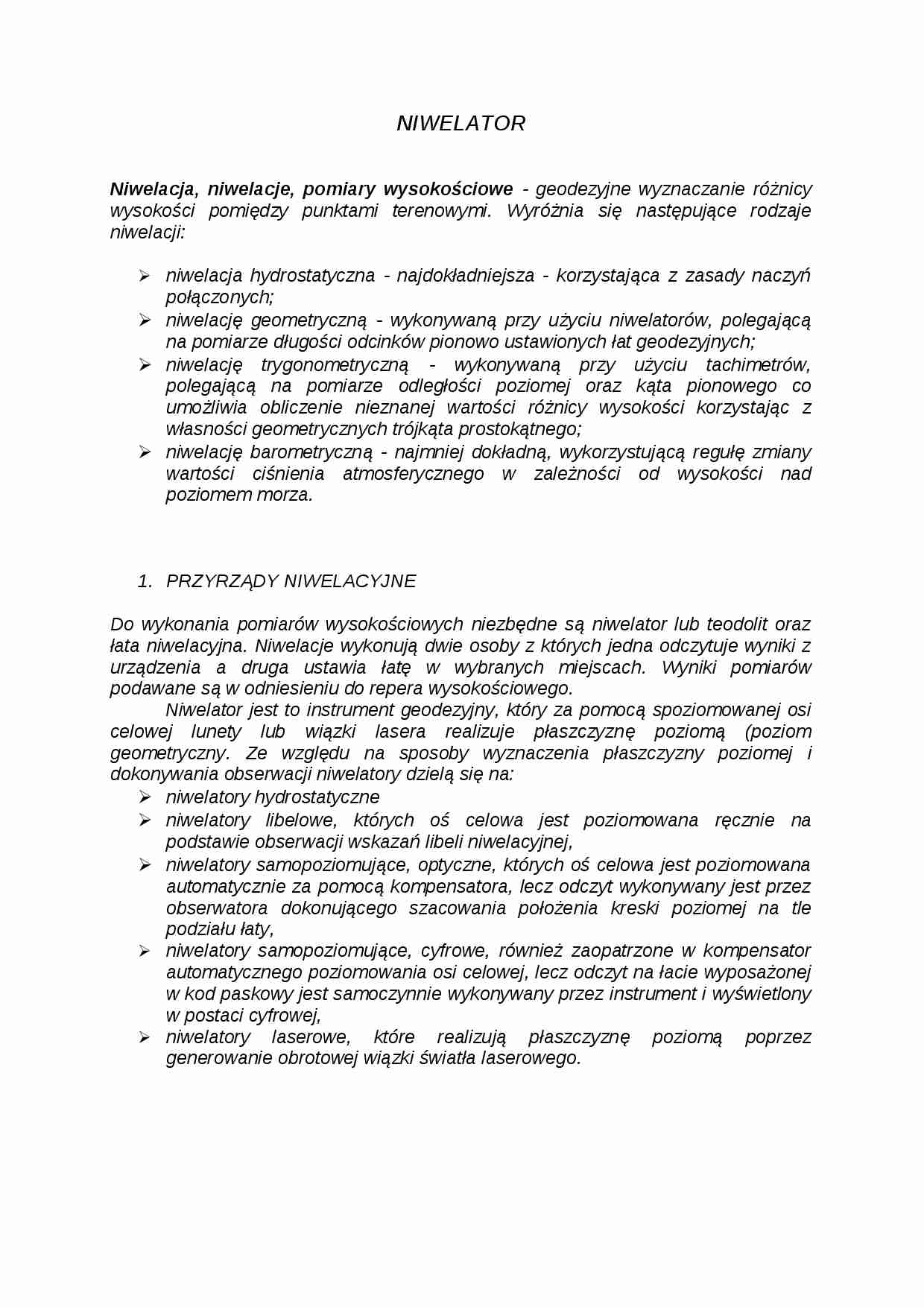 Niwelator - opis działania - strona 1