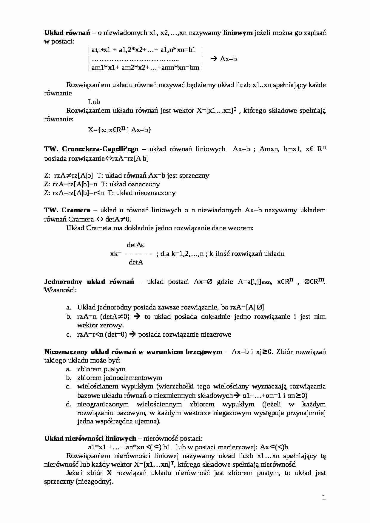 Układy równań - opracowanie - strona 1