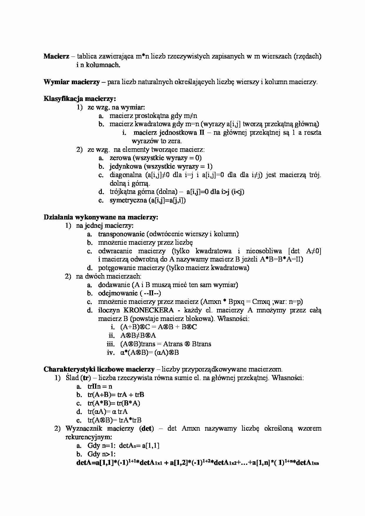 Macierz i działanie na macierzach - opracowanie - strona 1