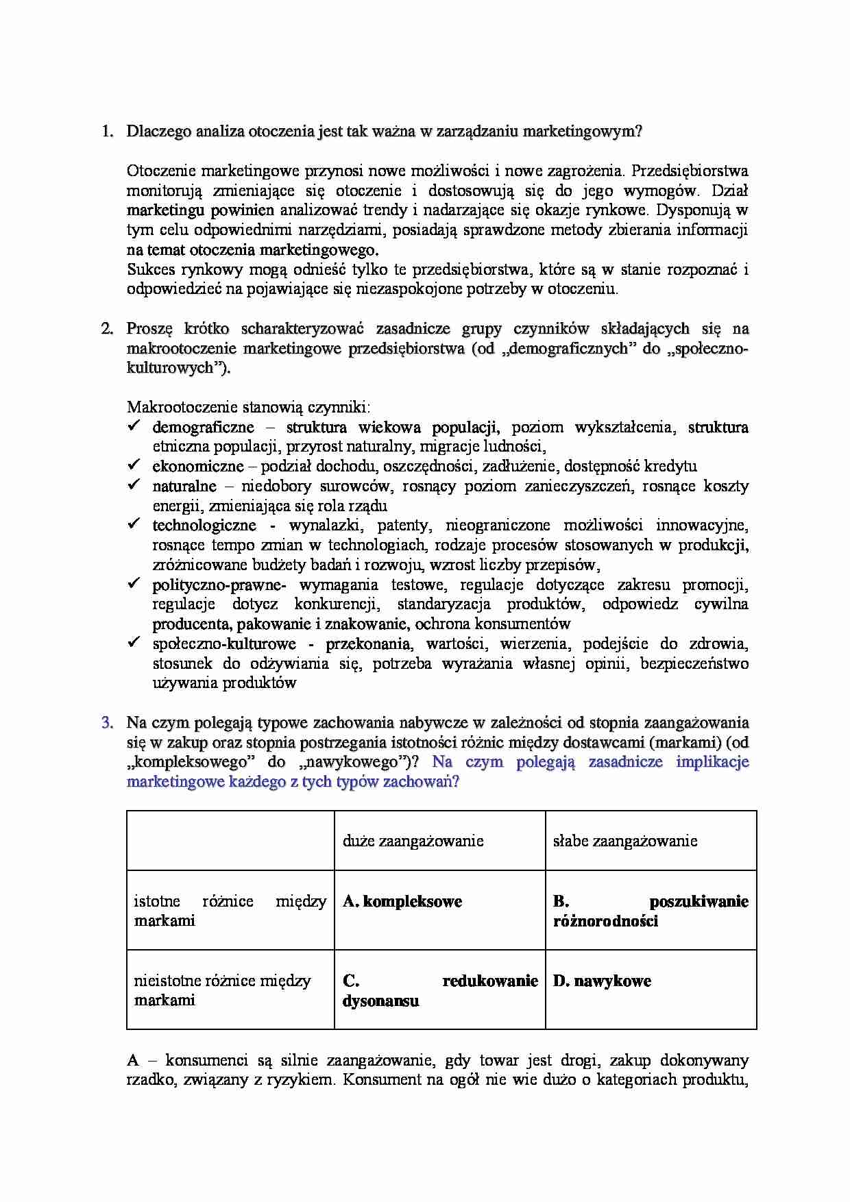 Nabywca na rynku przedsiębiorstw - opracowane pytania - strona 1