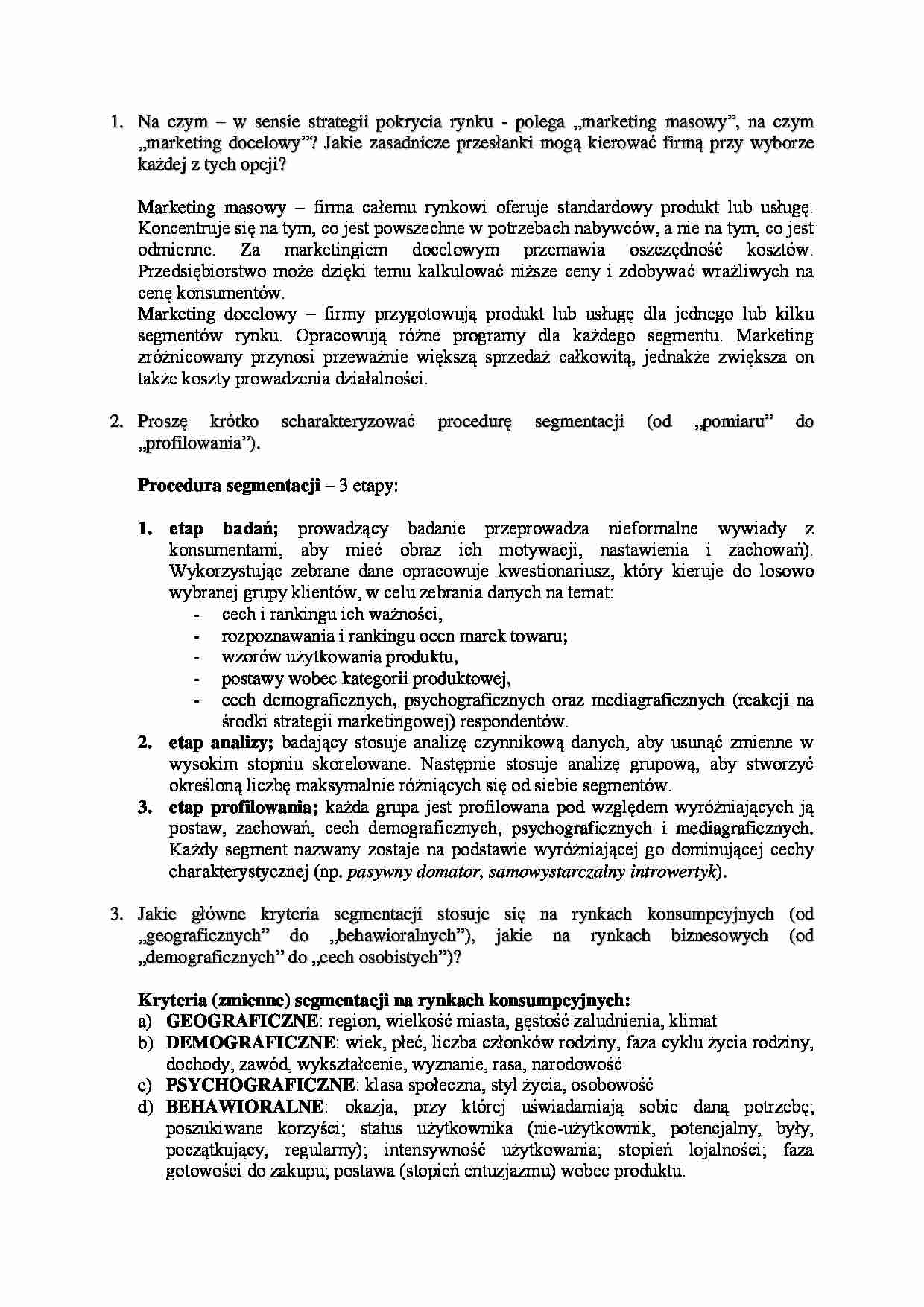 Segmentacja na rynkach konsumpcyjnych - pytania i odpowiedzi - strona 1
