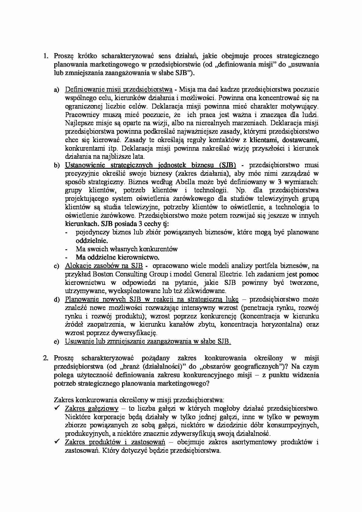 Strategia w biznesie - pytania i odpowiedzi - strona 1