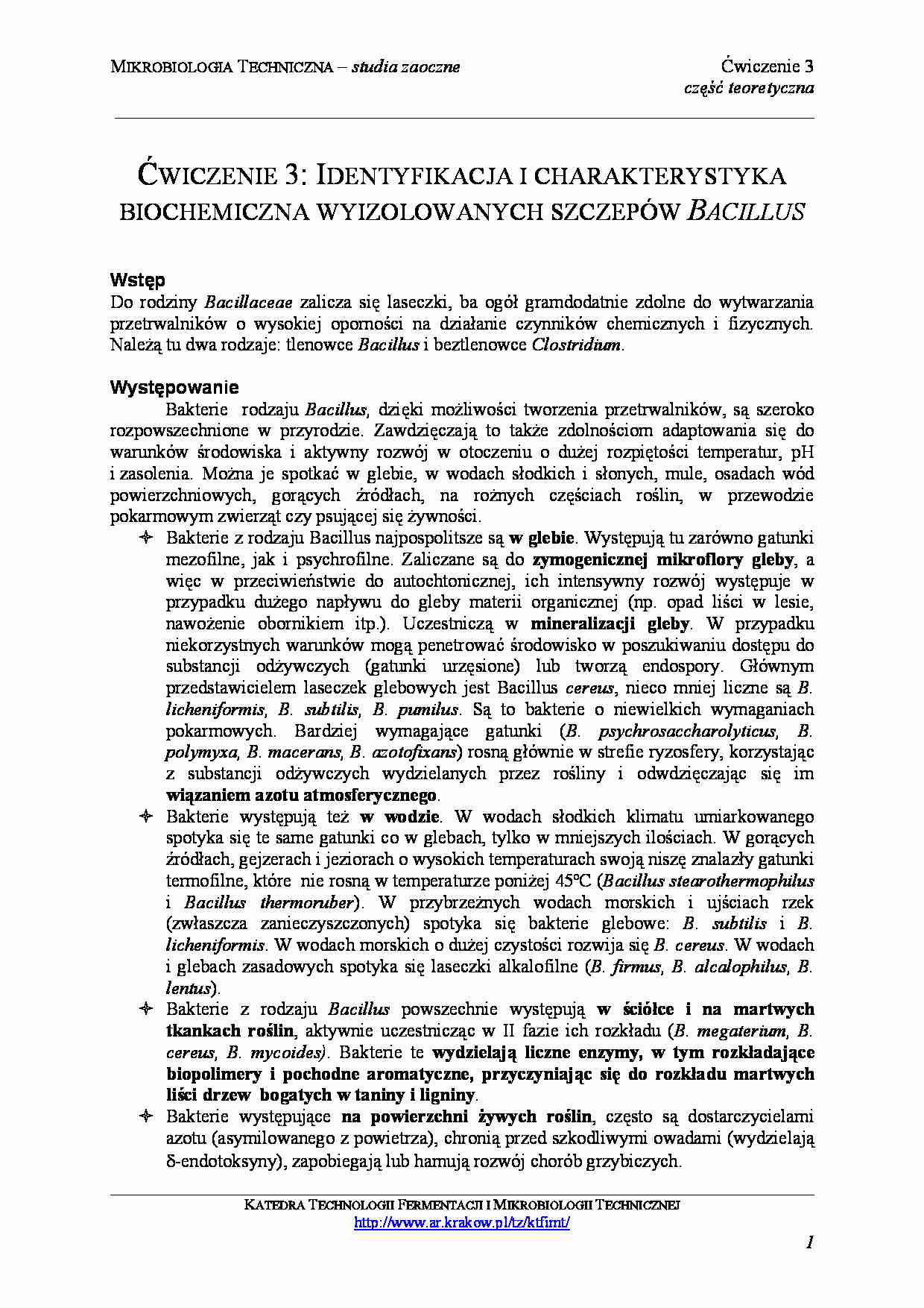 Indentyfikacja i charakterystyka biochemiczna wyizolowanych szczepów Bacillus - strona 1
