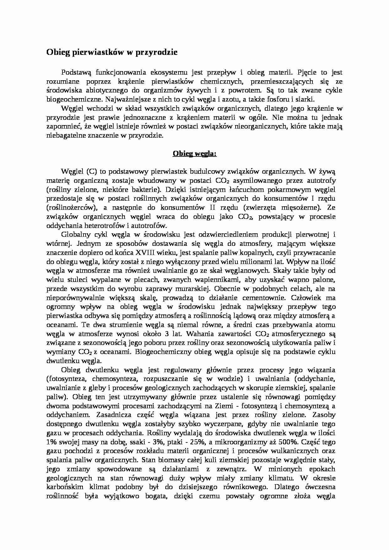 Obieg pierwiastków w przyrodzie- opracowanie - strona 1