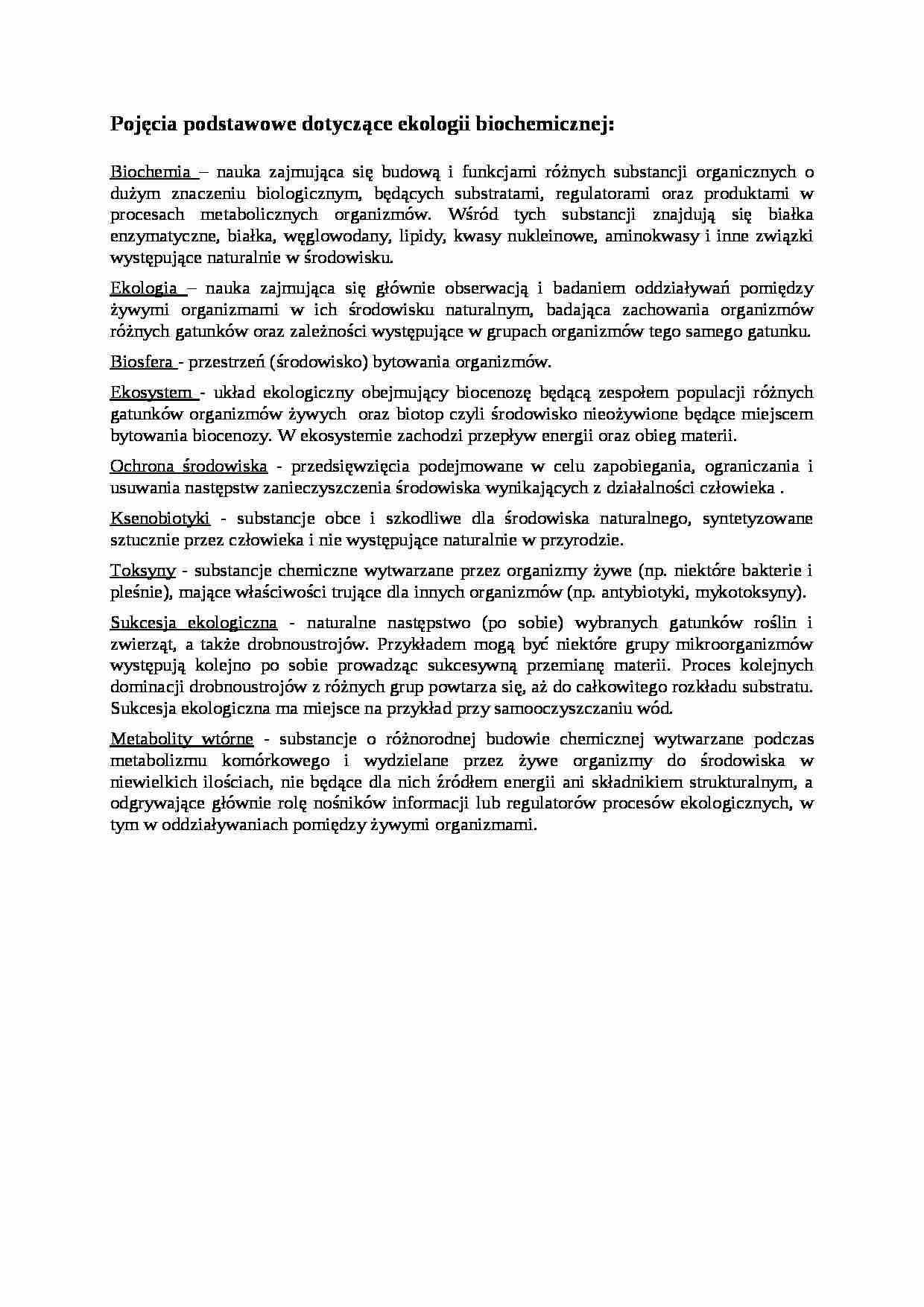 Pojęcia podstawowe dotyczące ekologii biochemicznej - strona 1