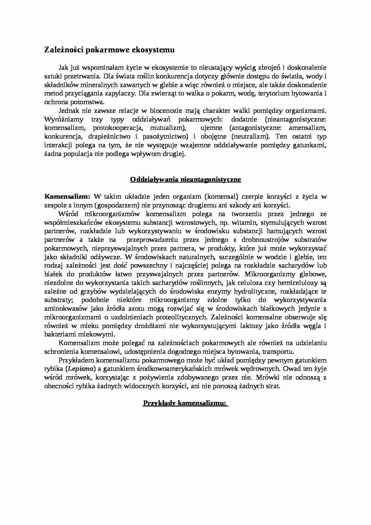 Zależności pokarmowe ekosystemu- opracowanie - strona 1