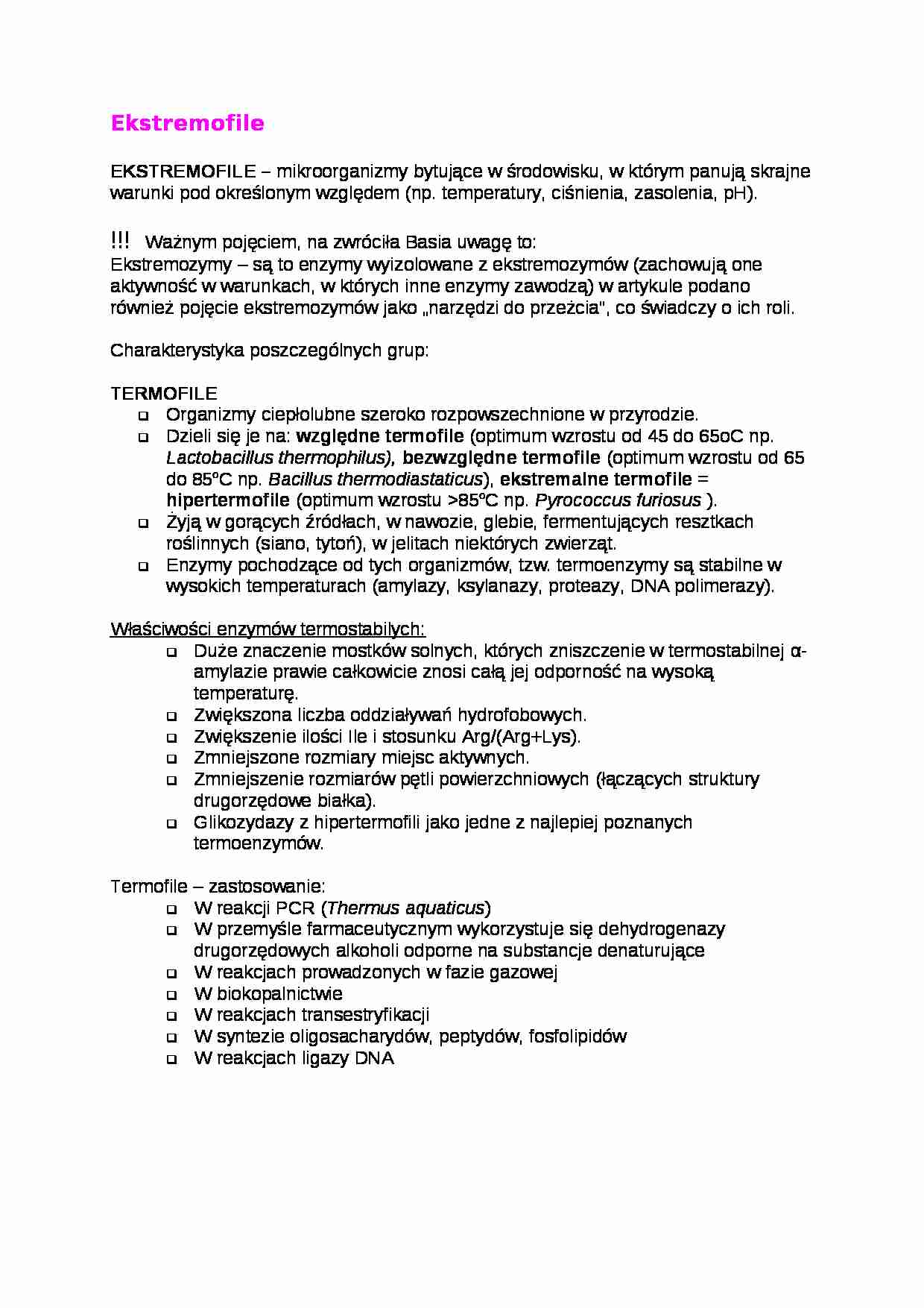 Ekstremofile- opracowanie - strona 1