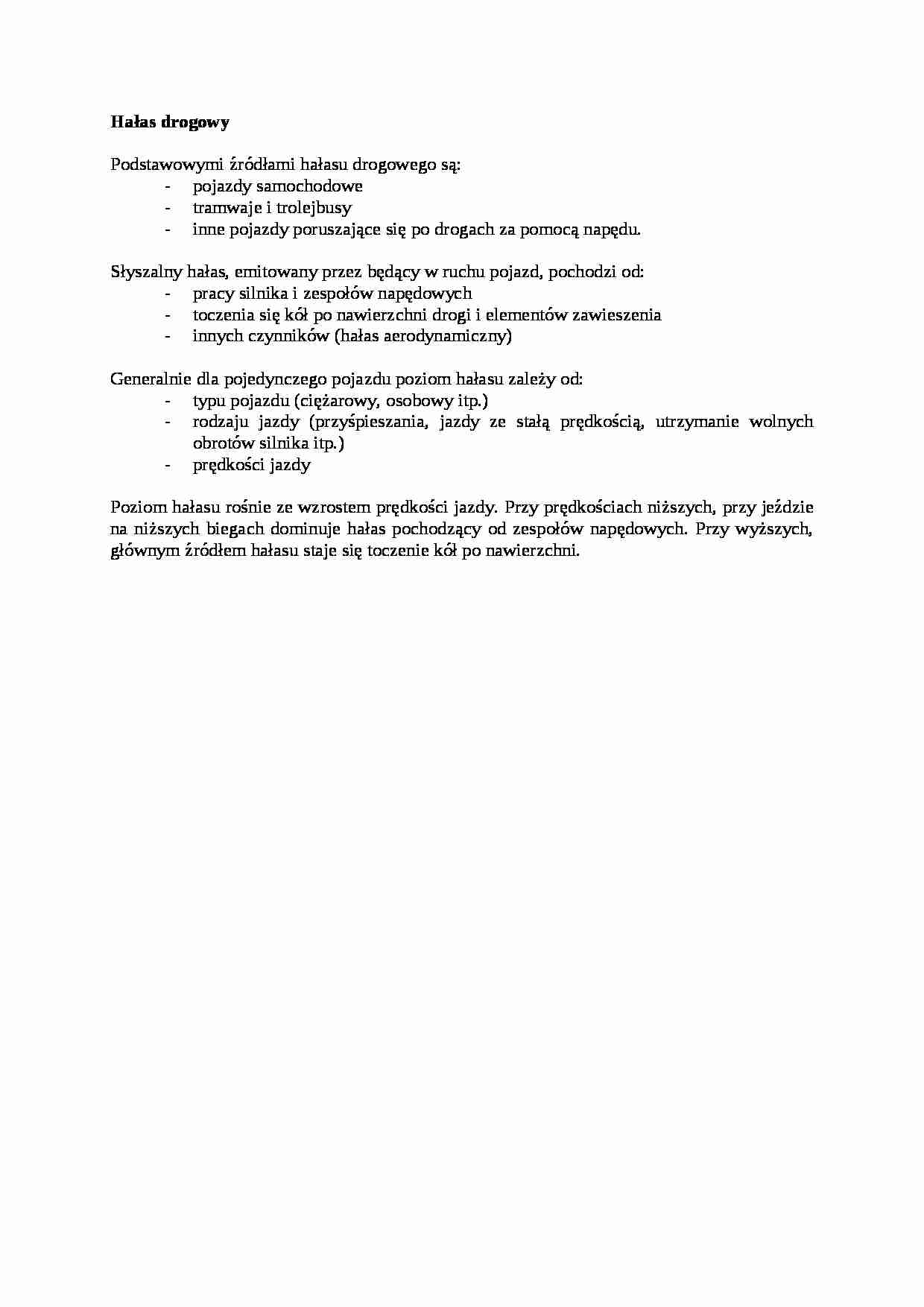 Hałas drogowy- opracowanie - strona 1