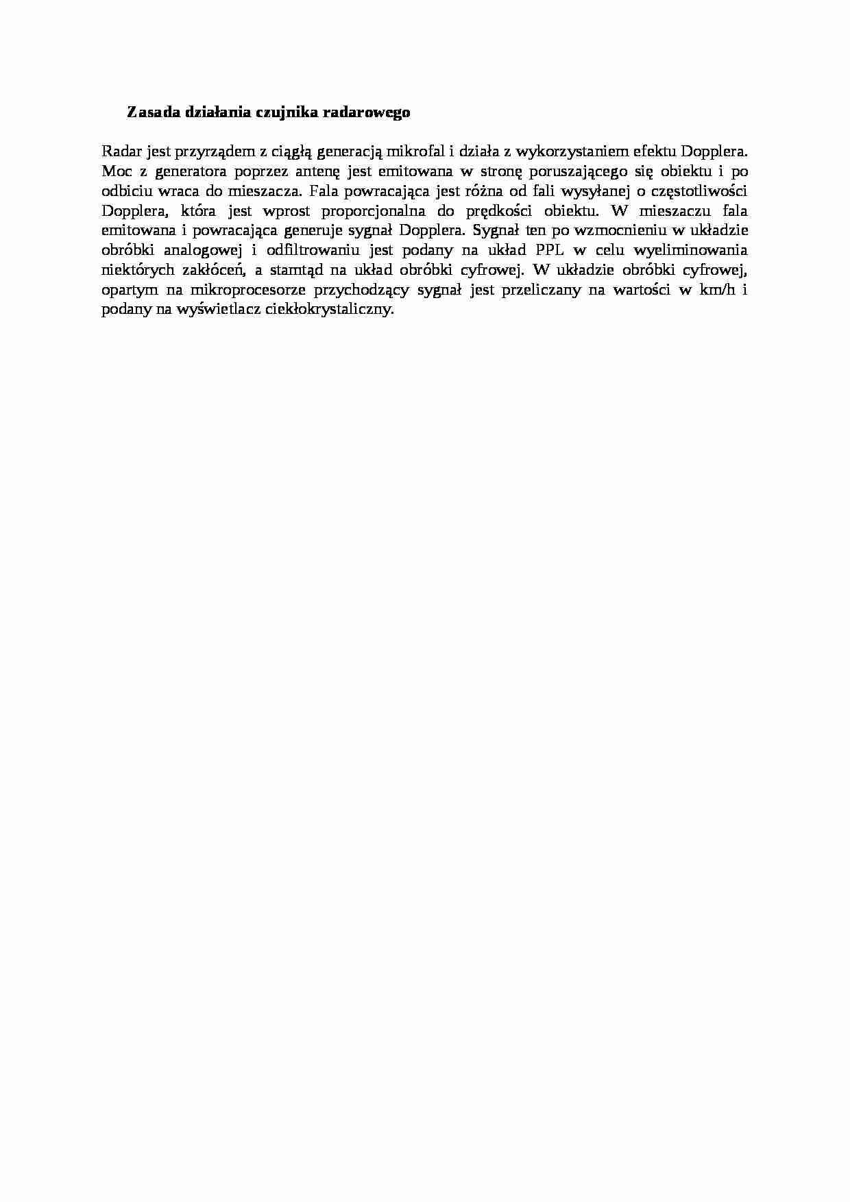 Zasada działania czujnika radarowego- opracowanie - strona 1