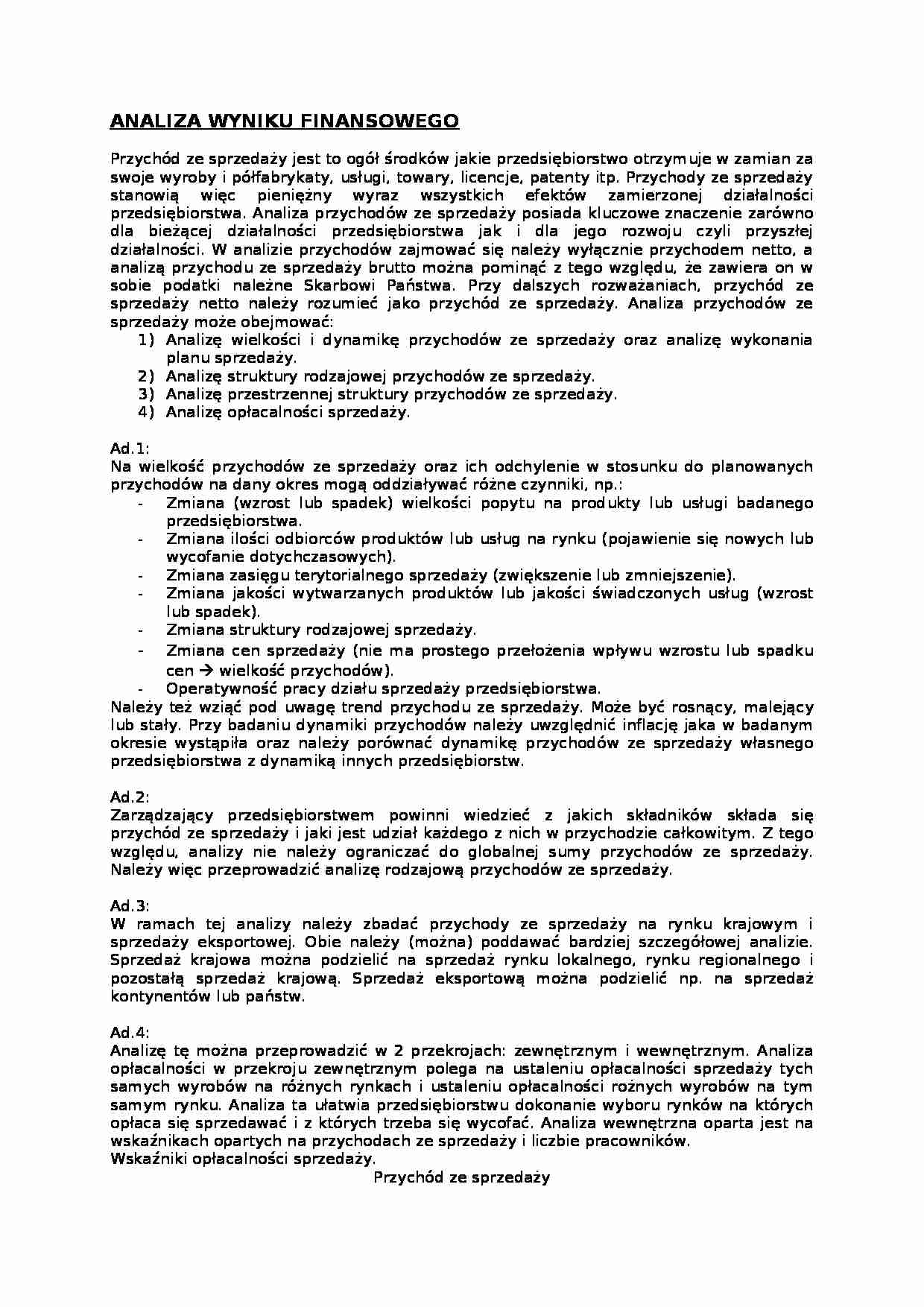 Analiza wyniku finansowego- opracowanie - strona 1