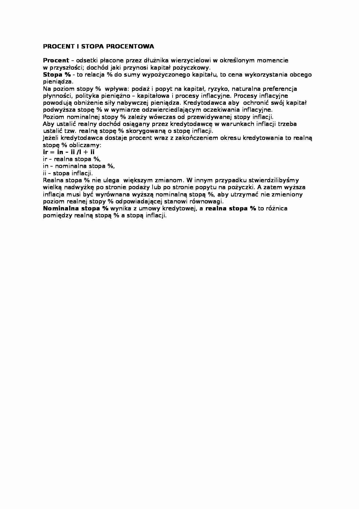 Procent i stopa procentowa- opracowanie - strona 1