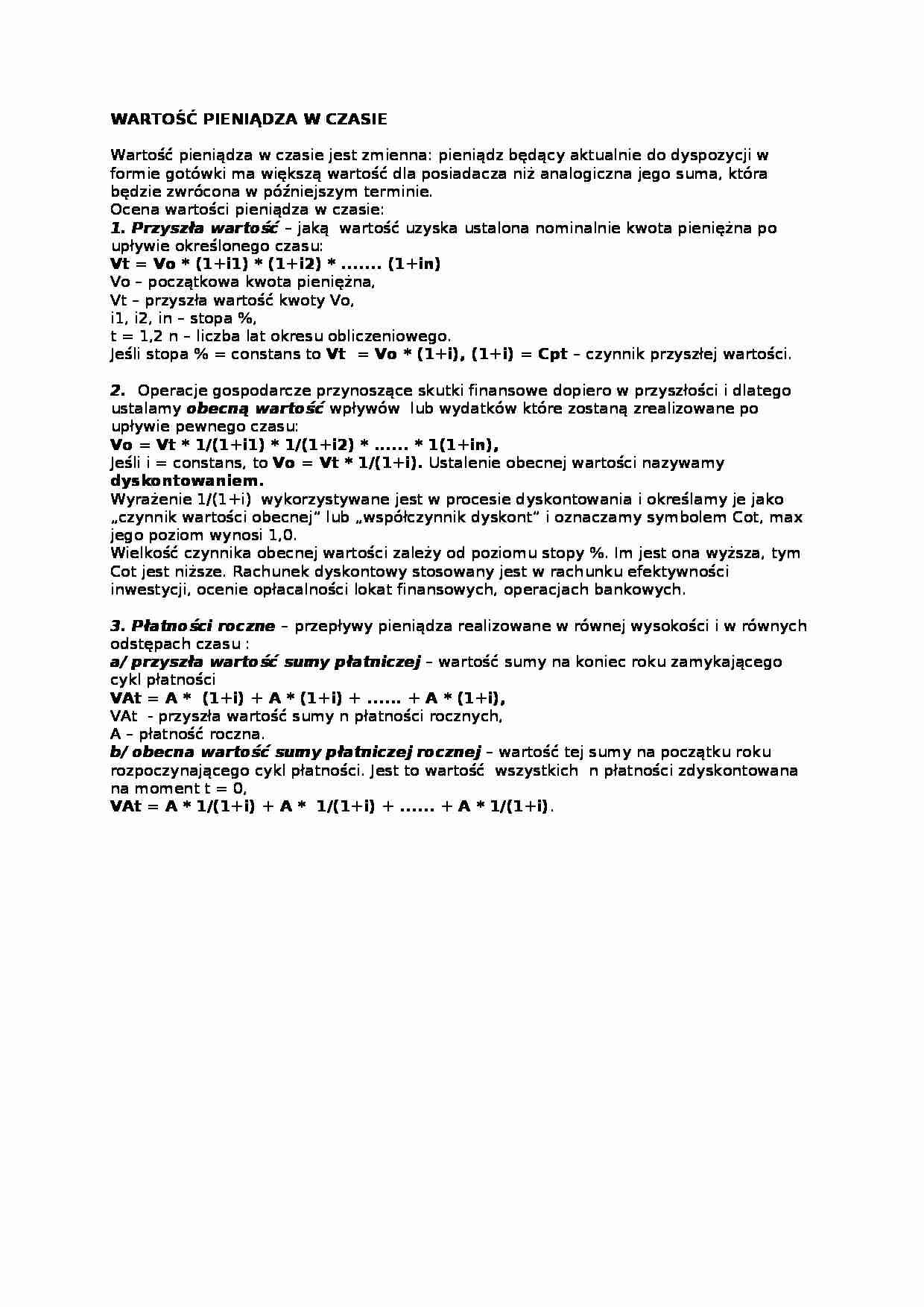 Wartość pieniądza w czasie- opracowanie - strona 1