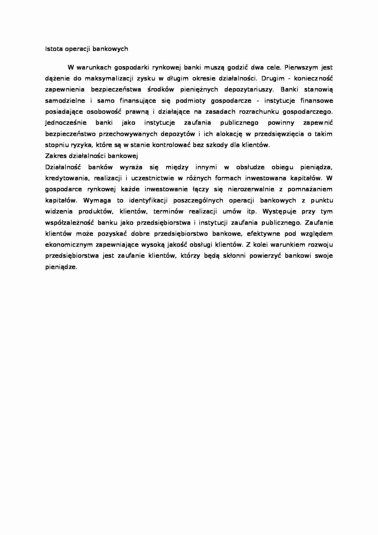 Istota operacji bankowych- opracowanie - strona 1
