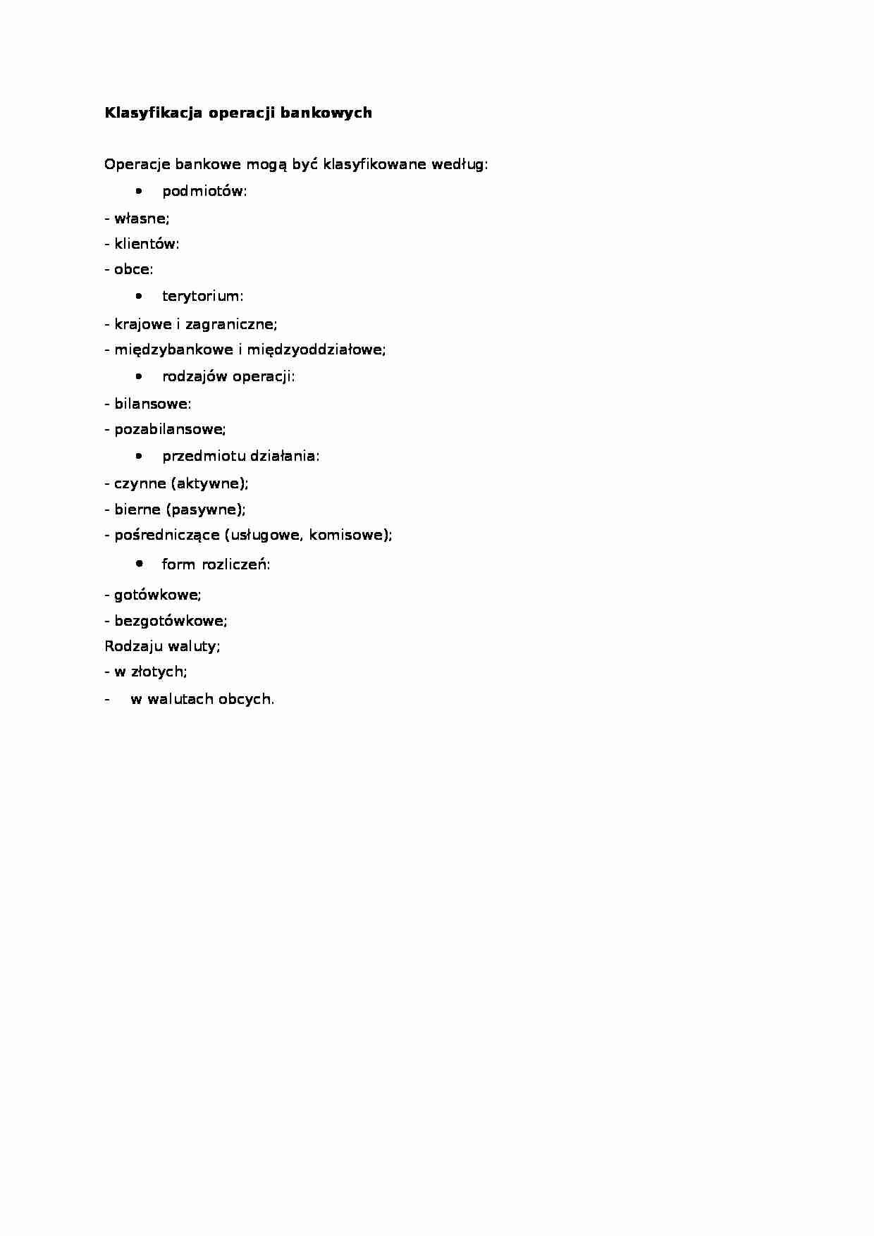 Klasyfikacja operacji bankowych- opracowanie - strona 1