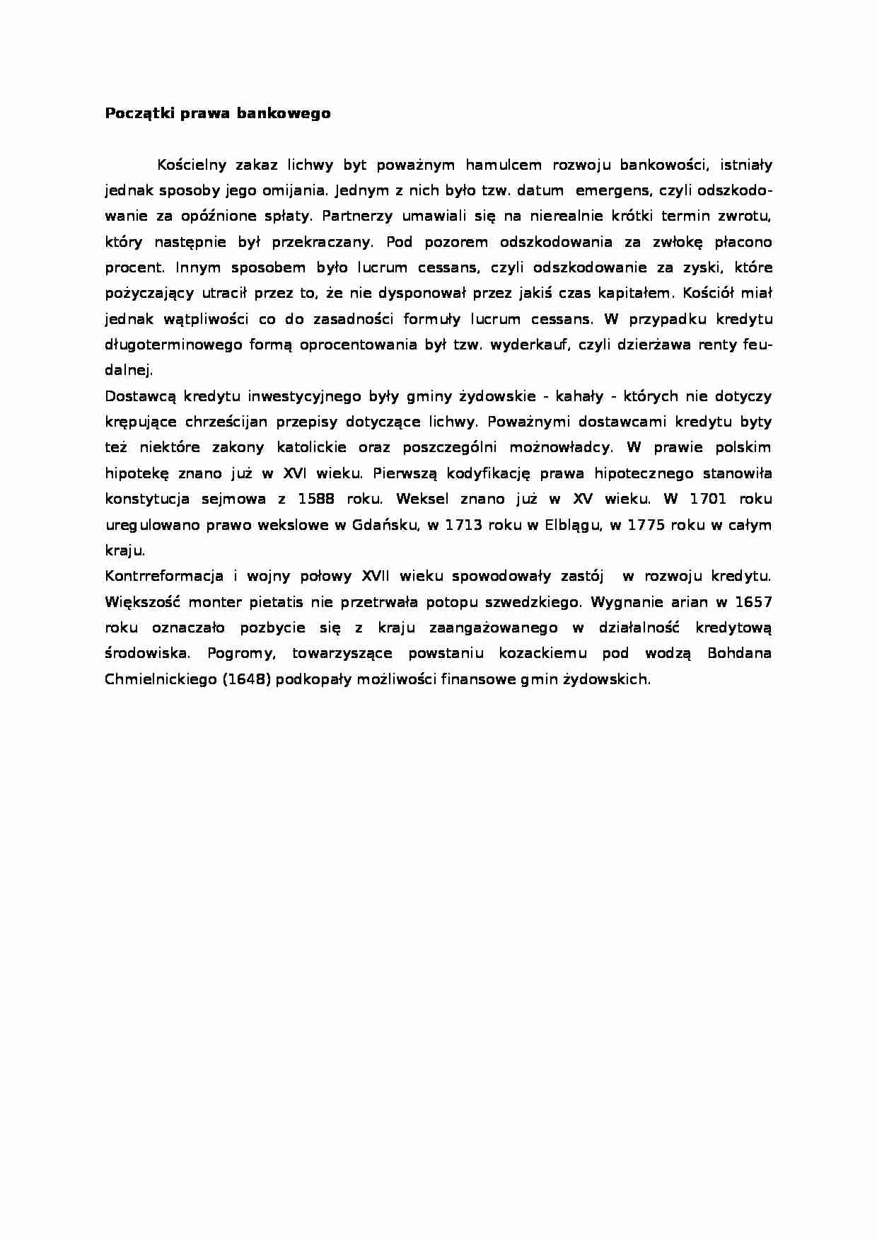 Początki prawa bankowego- opracowanie - strona 1