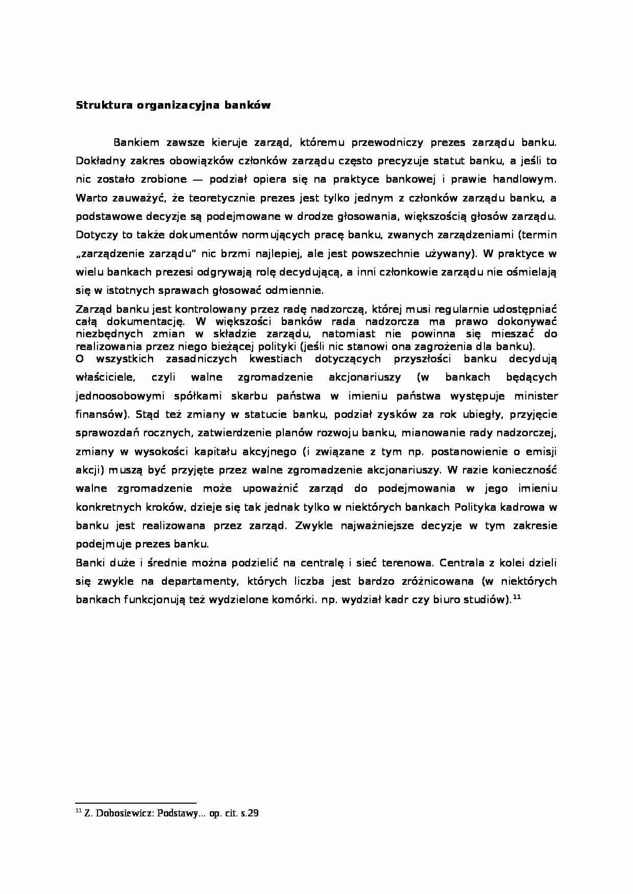 Struktura organizacyjna banków- opracowanie - strona 1