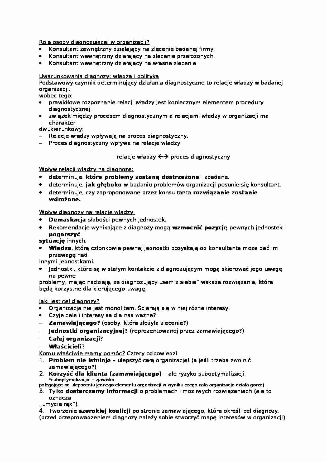 Rola osoby diagnozującej w organizacji- opracowanie - strona 1