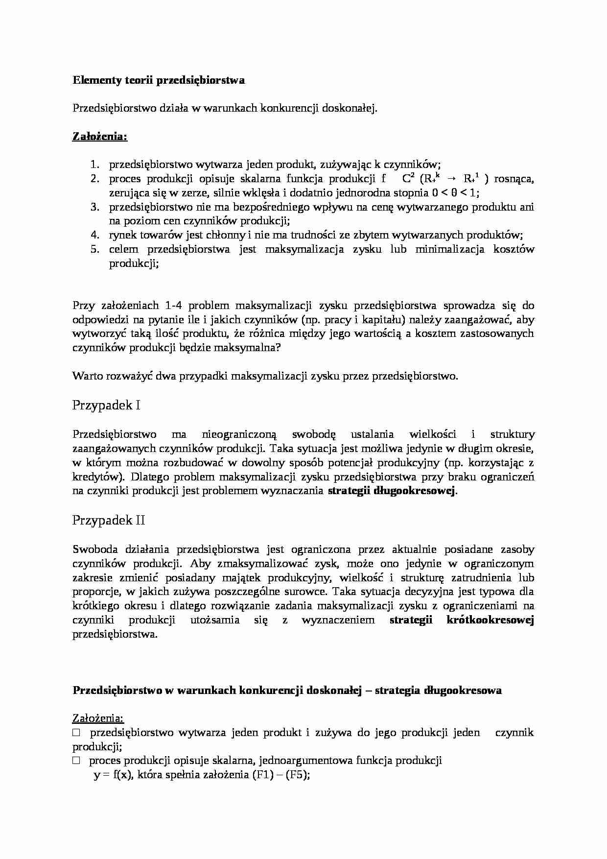 Elementy teorii przedsiebiorstwa- opracowanie - strona 1