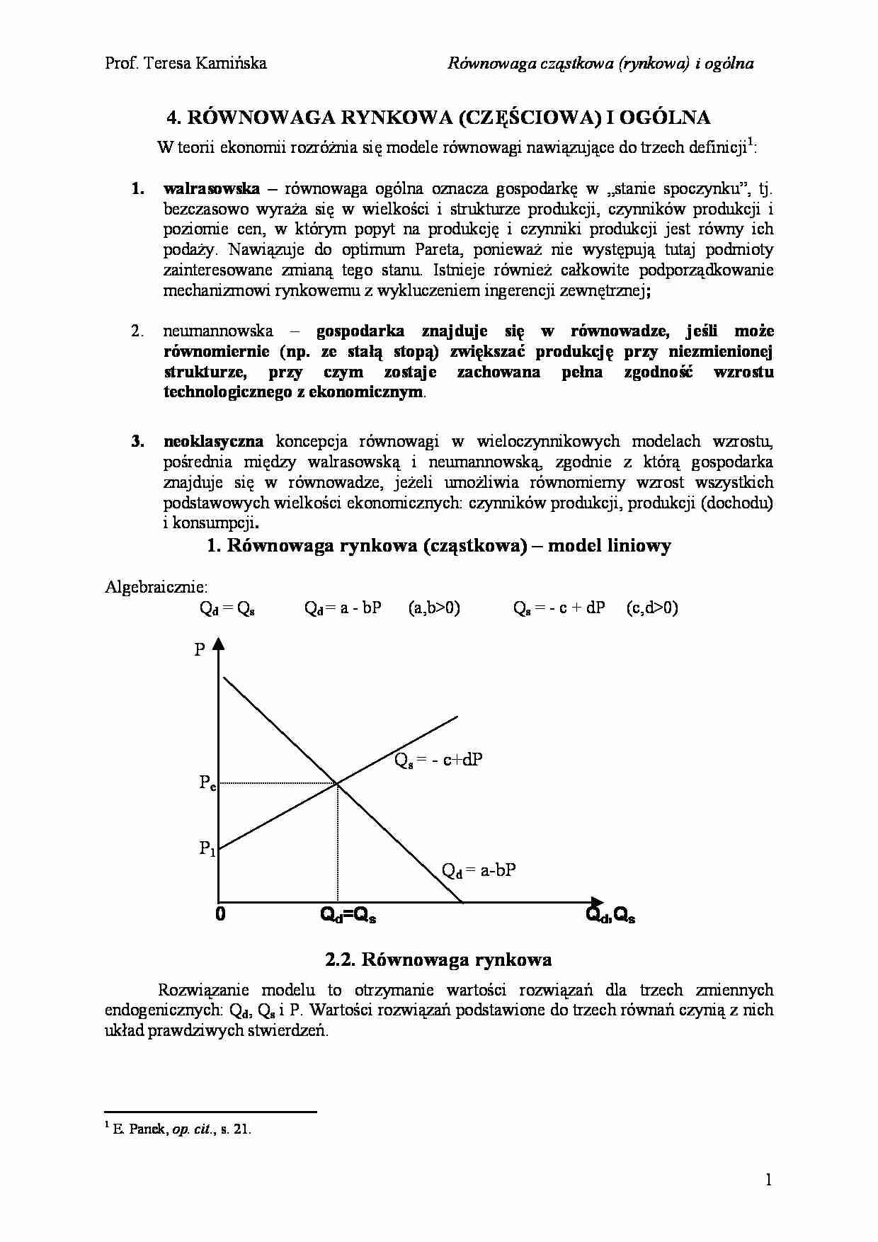 Równowaga rynkowa- wykład - strona 1