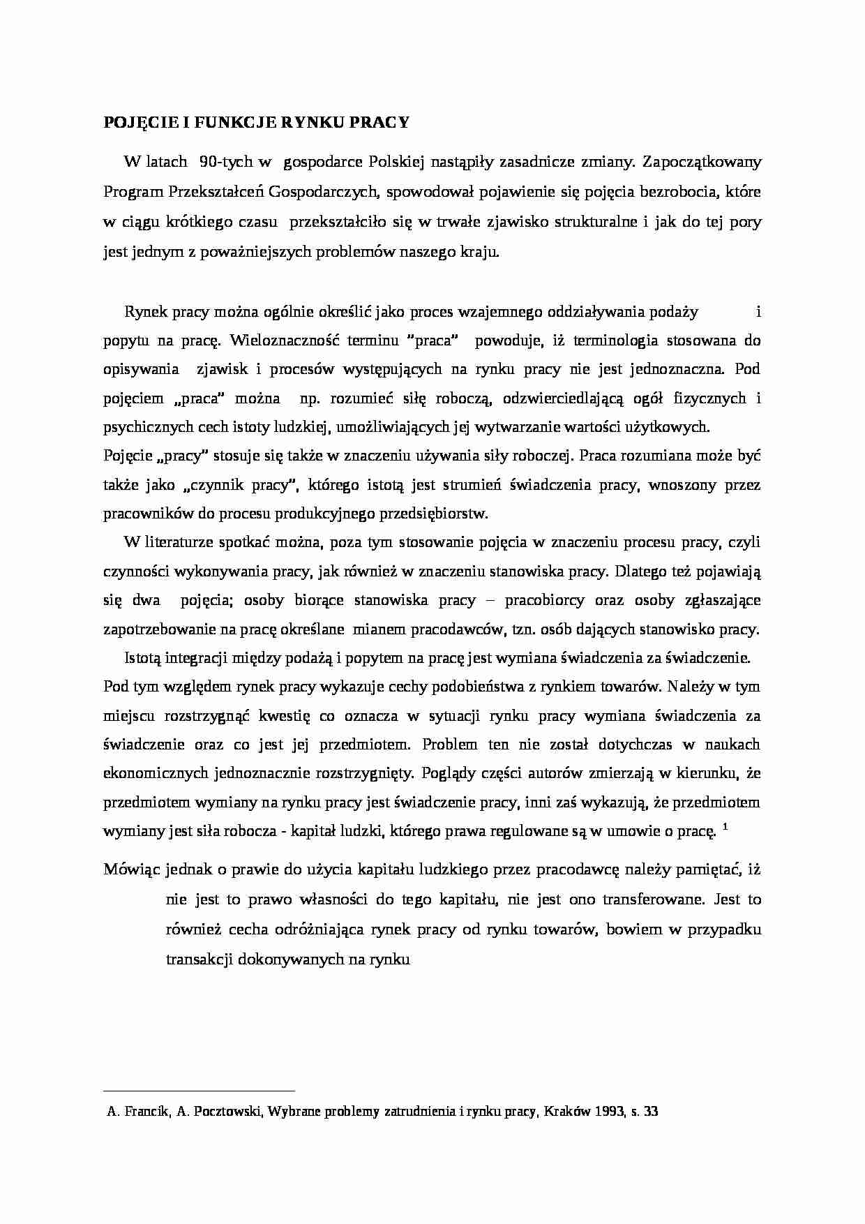 Pojécie i funkcje rynku pracy- opracowanie - strona 1