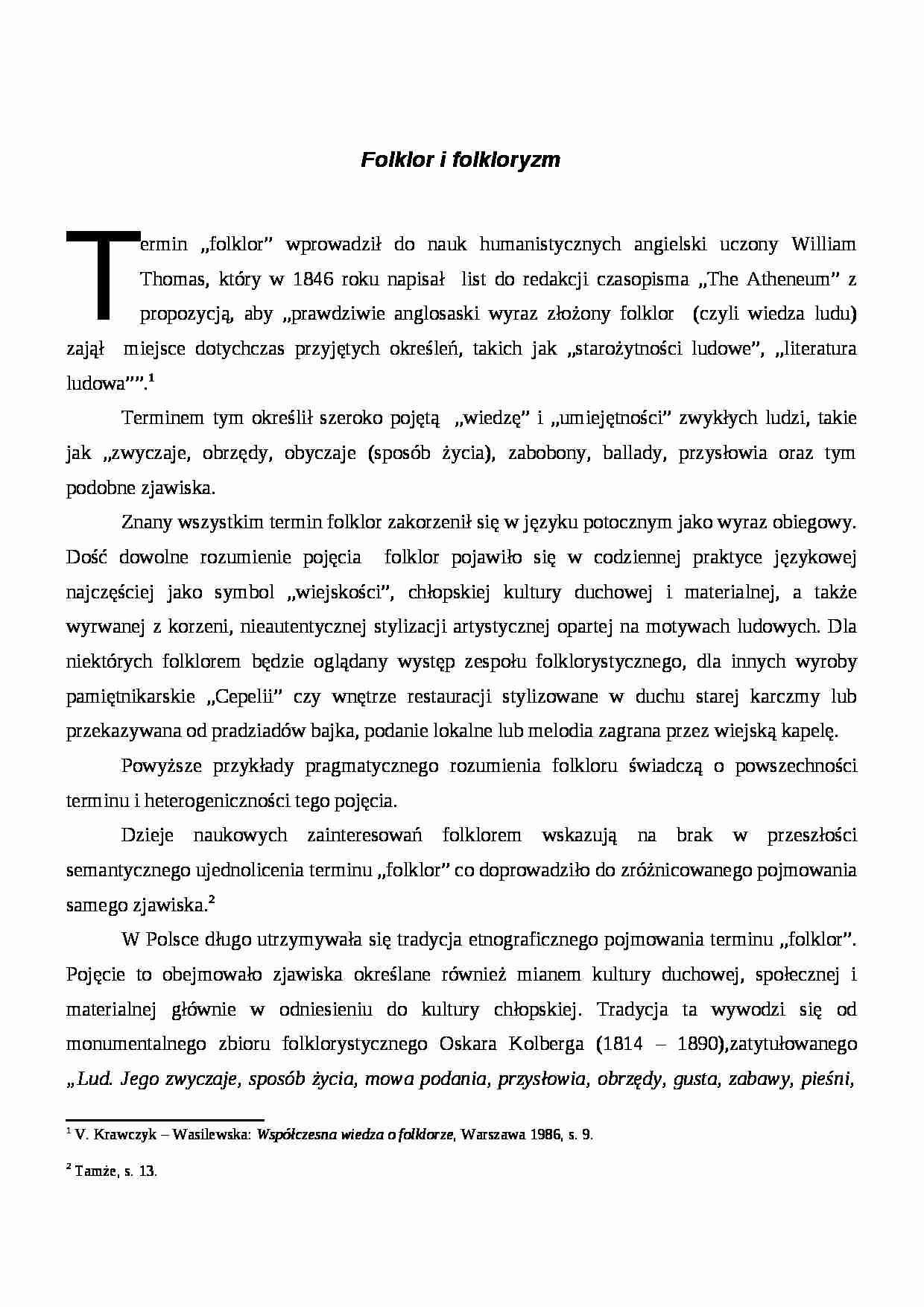 B. Wiczynska - Folklor a folkloryzm - wykład - strona 1
